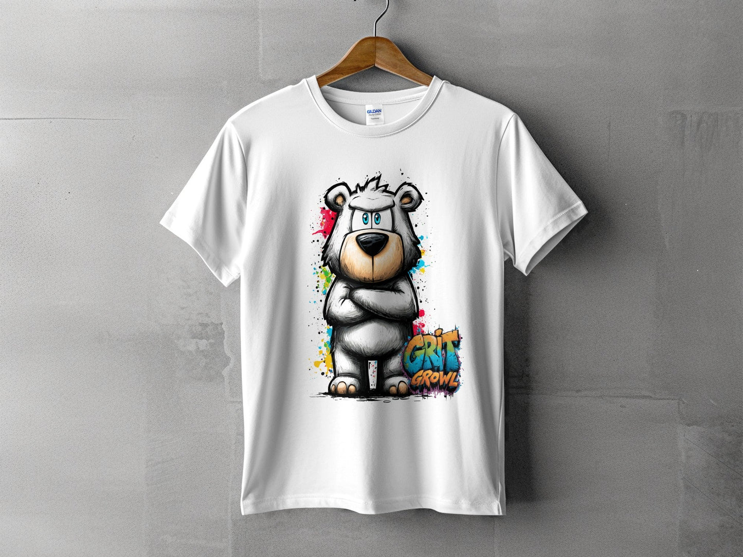 RMA APPAREL Grumpy Polar Bear Graffiti Art Unisex T-Shirt - Grit & Growl White T-Shirts - RMA APPAREL - Roclla Media Apparel Store