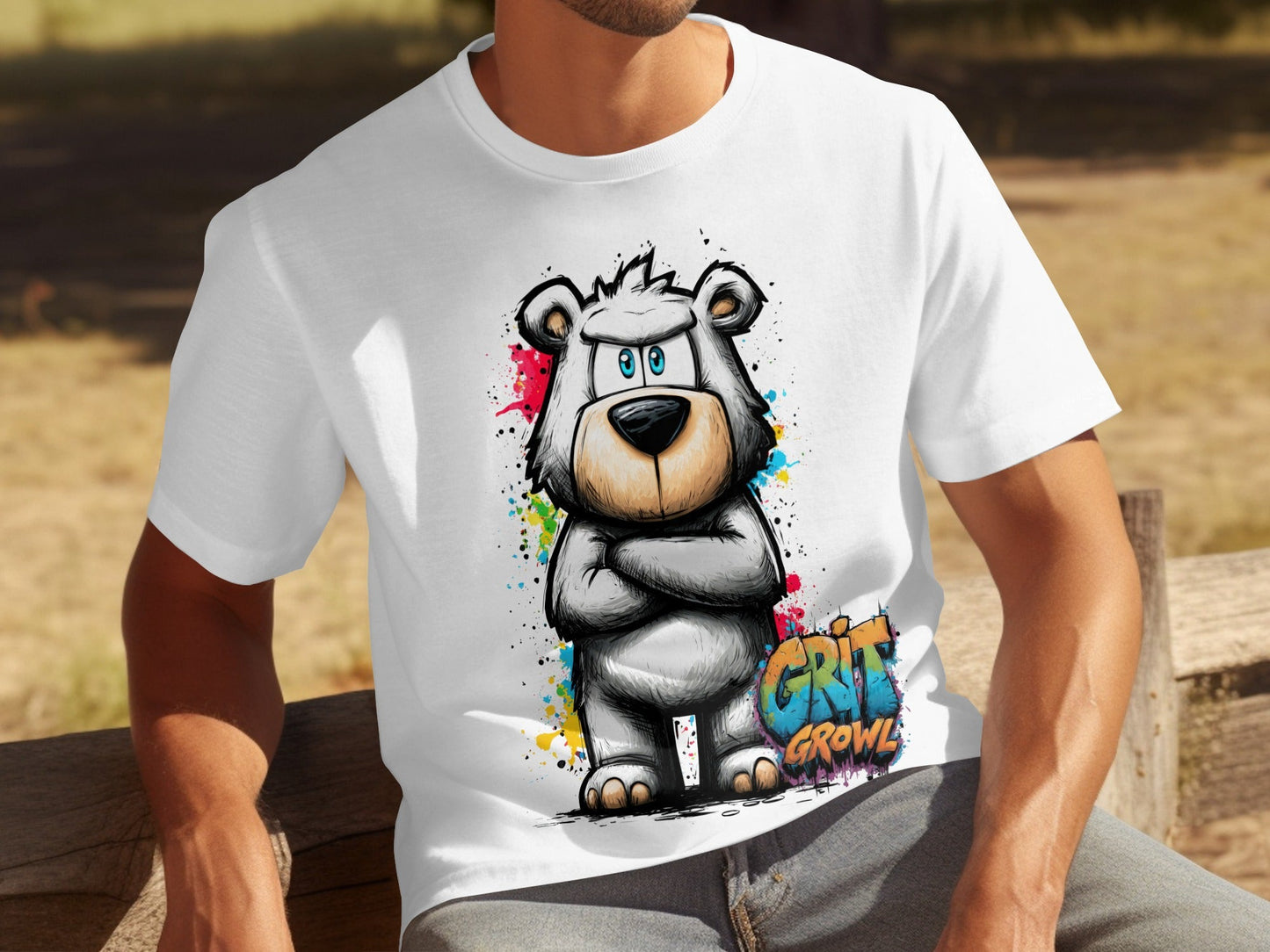 RMA APPAREL Grumpy Polar Bear Graffiti Art Unisex T-Shirt - Grit & Growl White T-Shirts - RMA APPAREL - Roclla Media Apparel Store