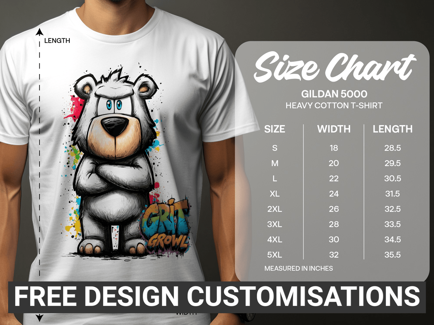 RMA APPAREL Grumpy Polar Bear Graffiti Art Unisex T-Shirt - Grit & Growl White T-Shirts - RMA APPAREL - Roclla Media Apparel Store