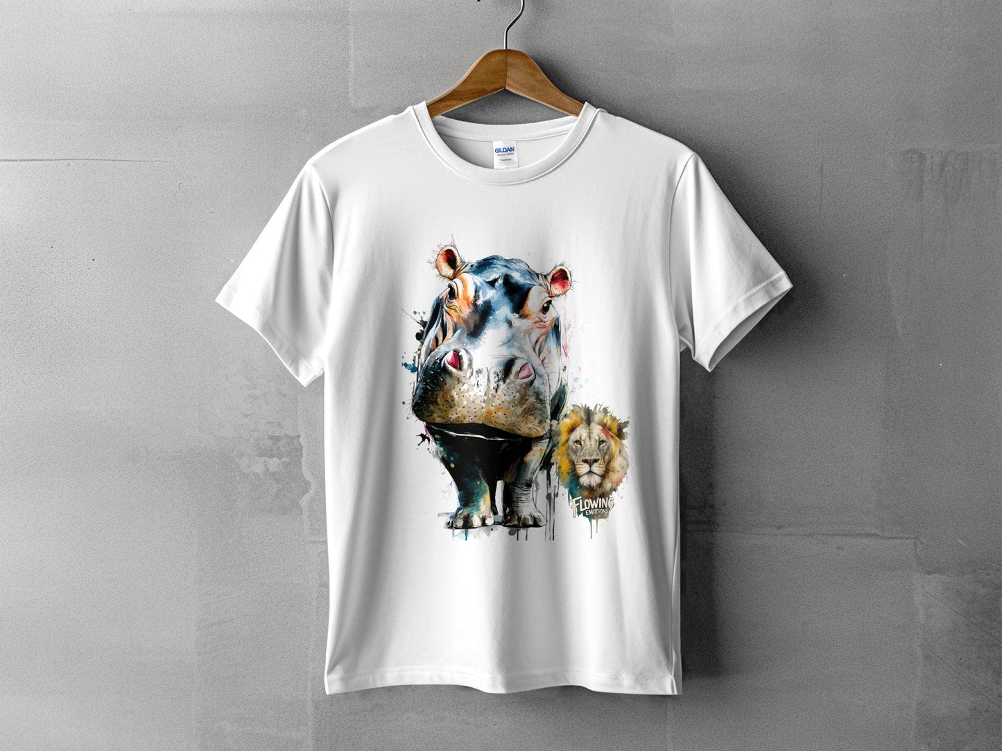 RMA APPAREL Hippo And Lion Design Unisex T-Shirt Sizes S - 5XL - Flowing Emotions White T-Shirts - RMA APPAREL - Roclla Media Apparel Store