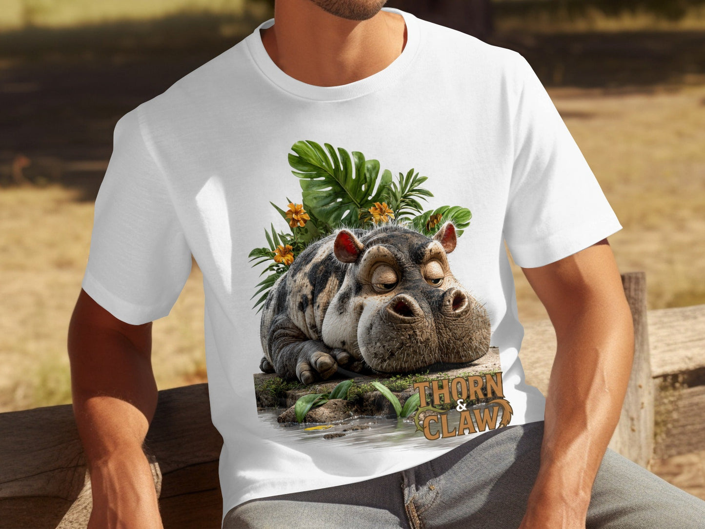 RMA APPAREL Hippo and Vegetation Design Sizes S to 5XL T-Shirt - Thorn & Claw White T-Shirts - RMA APPAREL - Roclla Media Apparel Store