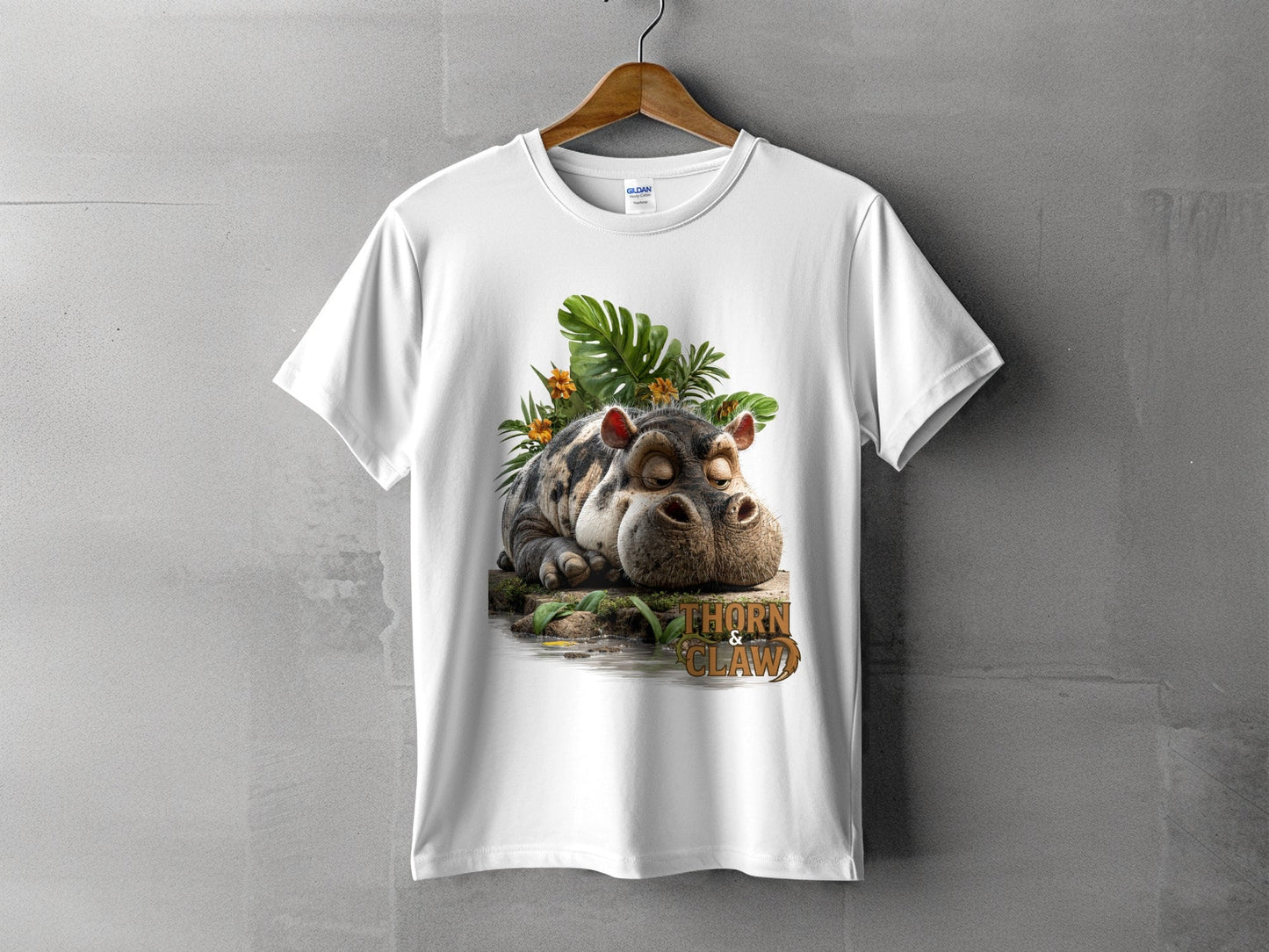 RMA APPAREL Hippo and Vegetation Design Sizes S to 5XL T-Shirt - Thorn & Claw White T-Shirts - RMA APPAREL - Roclla Media Apparel Store