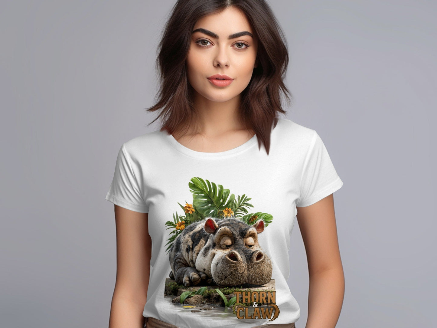 RMA APPAREL Hippo and Vegetation Design Sizes S to 5XL T-Shirt - Thorn & Claw White T-Shirts - RMA APPAREL - Roclla Media Apparel Store