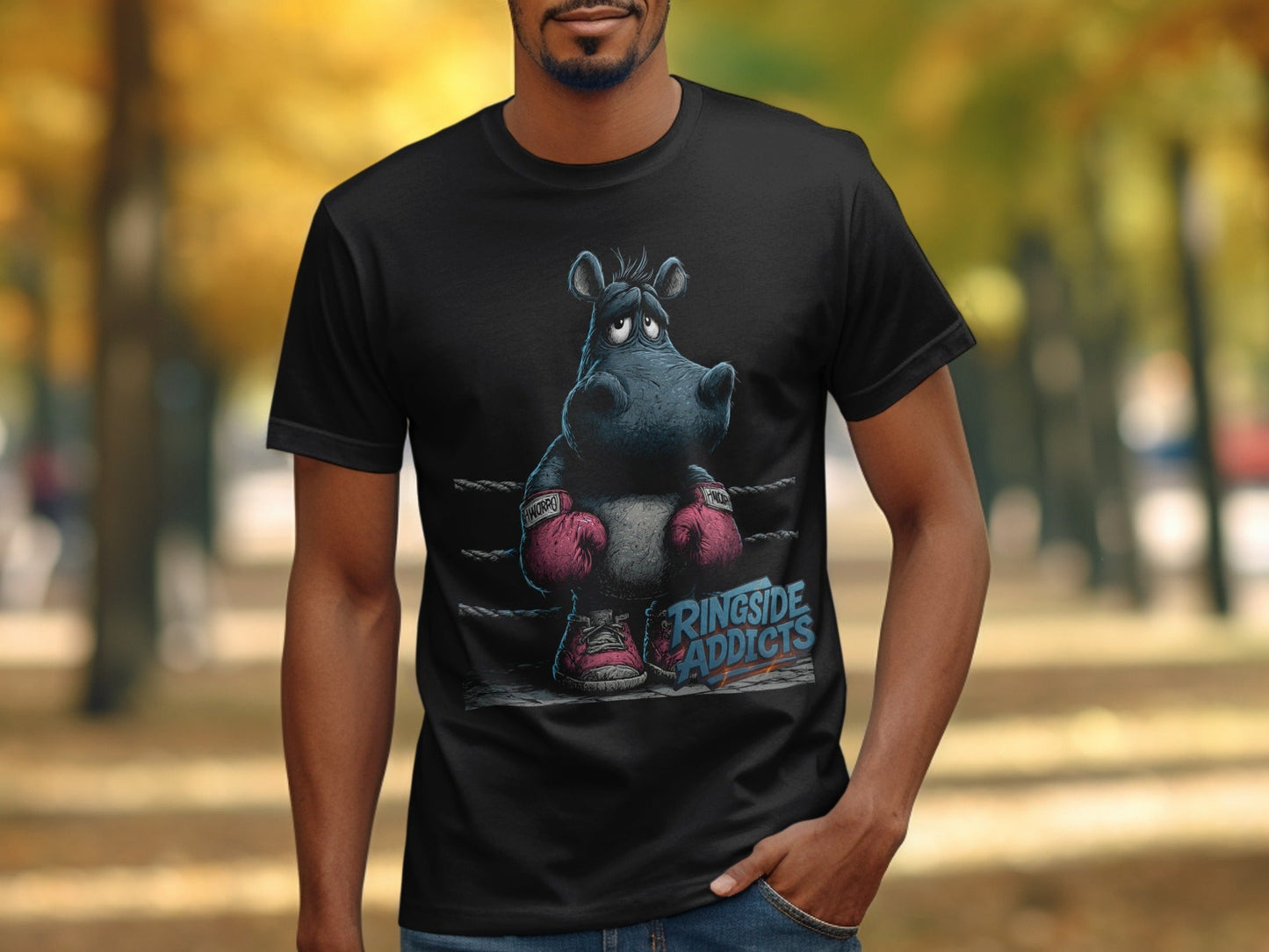 RMA APPAREL Hippo Boxer Unisex T-Shirt Sizes S to 5XL T-Shirt - Ringside Addicts White T-Shirt - RMA APPAREL - Roclla Media Apparel Store