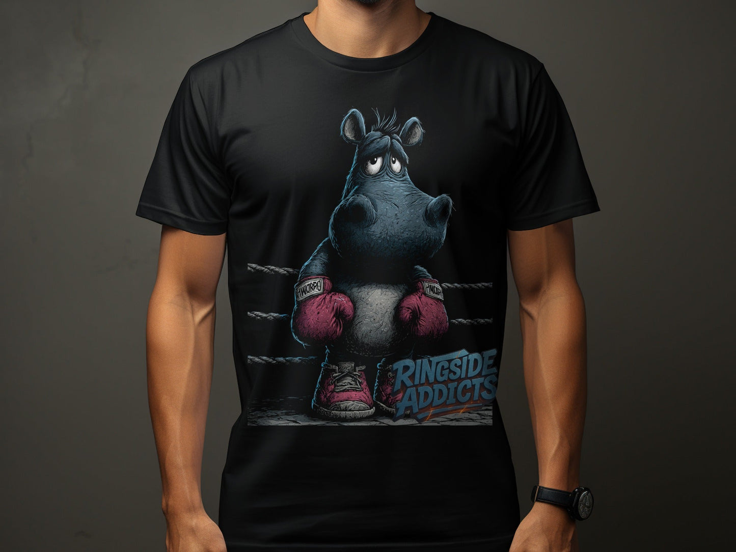 RMA APPAREL Hippo Boxer Unisex T-Shirt Sizes S to 5XL T-Shirt - Ringside Addicts White T-Shirt - RMA APPAREL - Roclla Media Apparel Store
