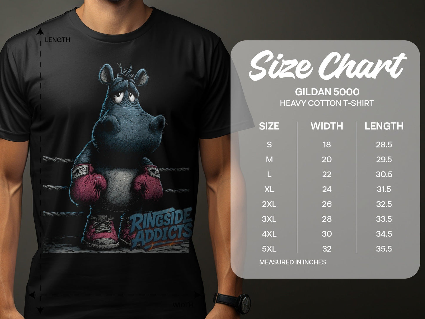 RMA APPAREL Hippo Boxer Unisex T-Shirt Sizes S to 5XL T-Shirt - Ringside Addicts White T-Shirt - RMA APPAREL - Roclla Media Apparel Store