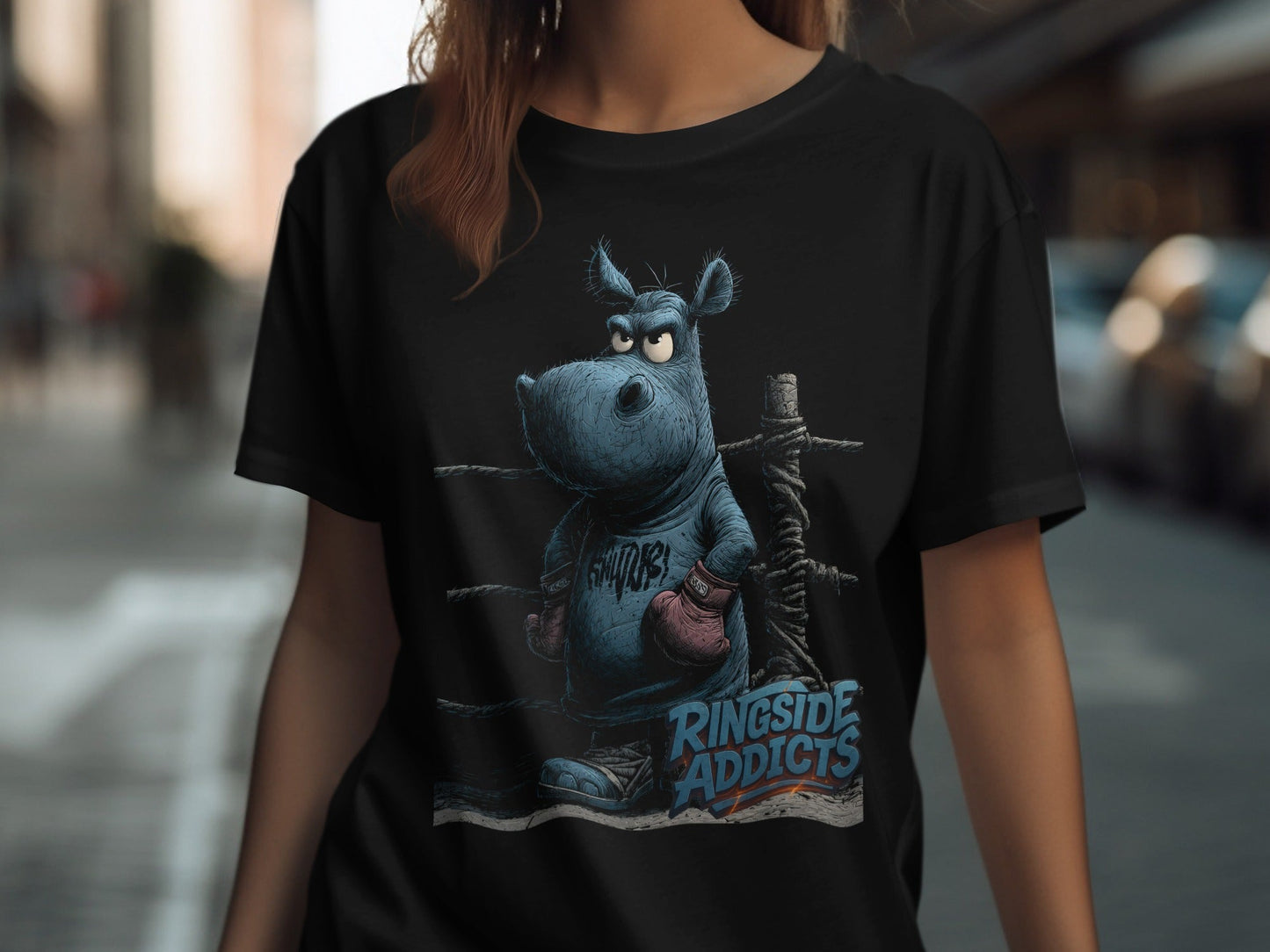 RMA APPAREL Hippo Boxer Unisex T-Shirt Sizes S to 5XL T-Shirt - Ringside Addicts White T-Shirt - RMA APPAREL - Roclla Media Apparel Store