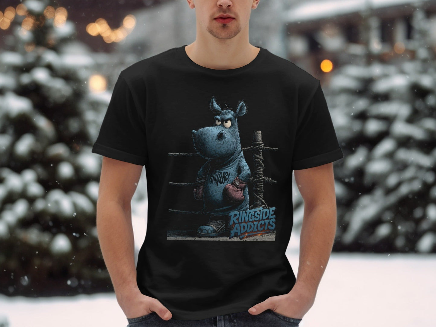 RMA APPAREL Hippo Boxer Unisex T-Shirt Sizes S to 5XL T-Shirt - Ringside Addicts White T-Shirt - RMA APPAREL - Roclla Media Apparel Store