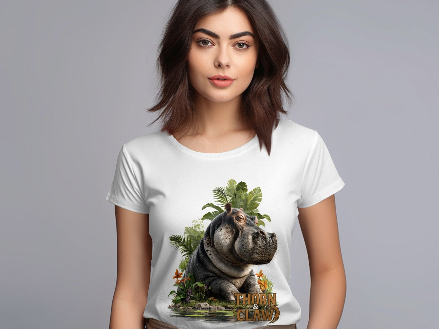 RMA APPAREL Hippo In Paradise Mens Womens Unisex T-Shirt - Thorn & Claw White T-Shirts - RMA APPAREL - Roclla Media Apparel Store