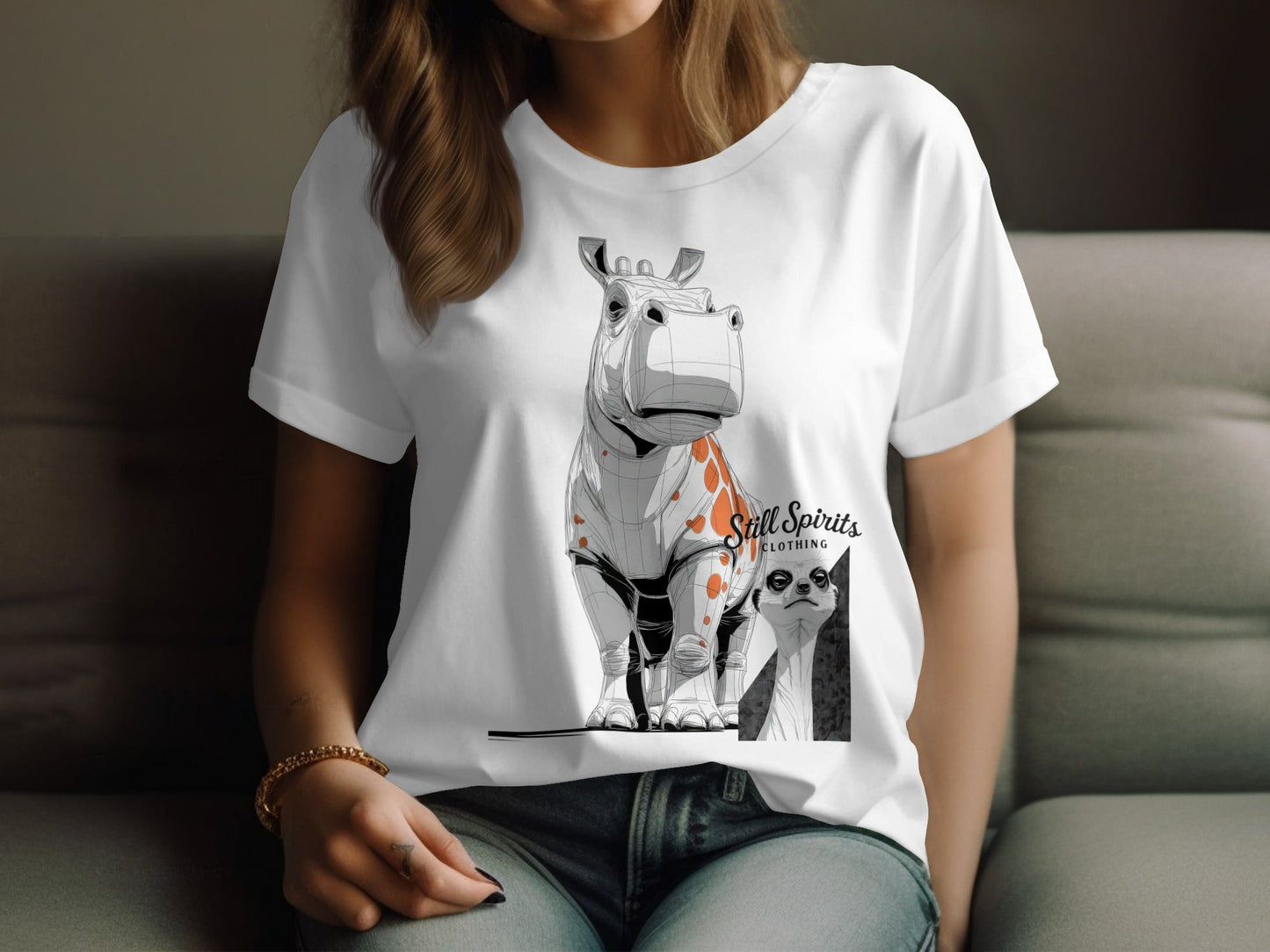 RMA APPAREL Hippo Meerkat Wildlife Art Mens Womens T-Shirt - Still Spirits White T-Shirt - RMA APPAREL - Roclla Media Apparel Store