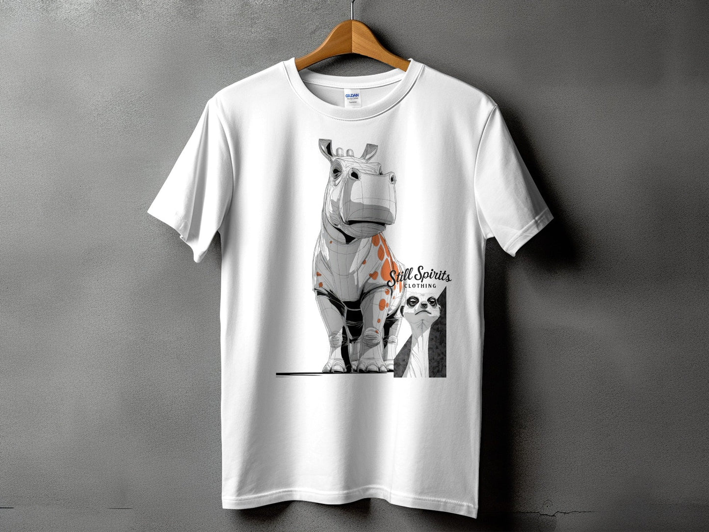 RMA APPAREL Hippo Meerkat Wildlife Art Mens Womens T-Shirt - Still Spirits White T-Shirt - RMA APPAREL - Roclla Media Apparel Store