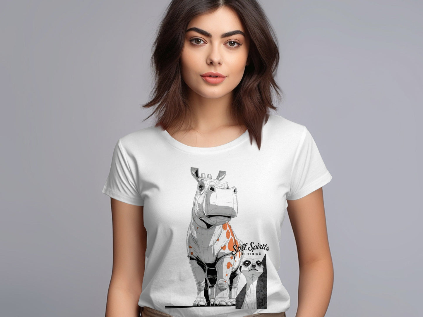 RMA APPAREL Hippo Meerkat Wildlife Art Mens Womens T-Shirt - Still Spirits White T-Shirt - RMA APPAREL - Roclla Media Apparel Store