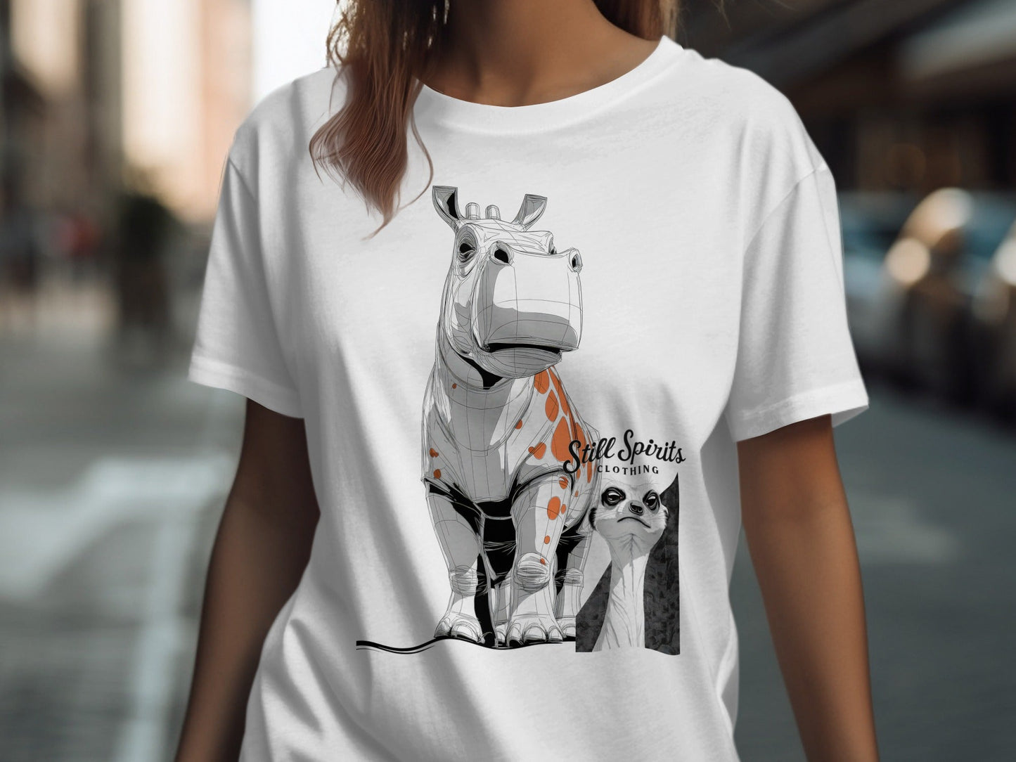 RMA APPAREL Hippo Meerkat Wildlife Art Mens Womens T-Shirt - Still Spirits White T-Shirt - RMA APPAREL - Roclla Media Apparel Store