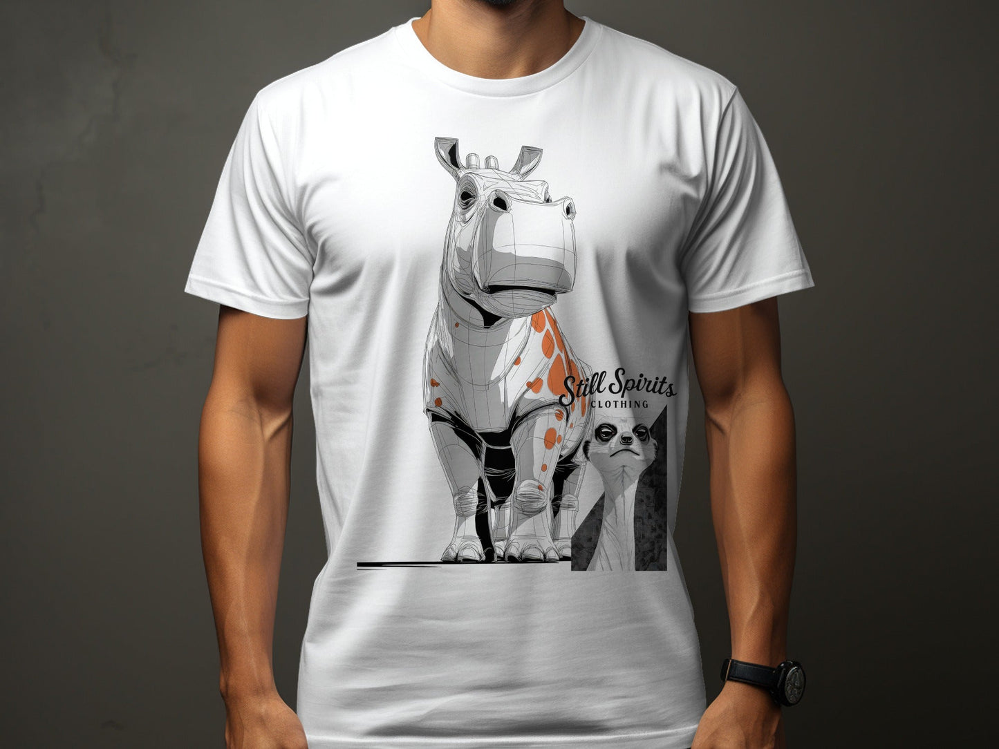 RMA APPAREL Hippo Meerkat Wildlife Art Mens Womens T-Shirt - Still Spirits White T-Shirt - RMA APPAREL - Roclla Media Apparel Store