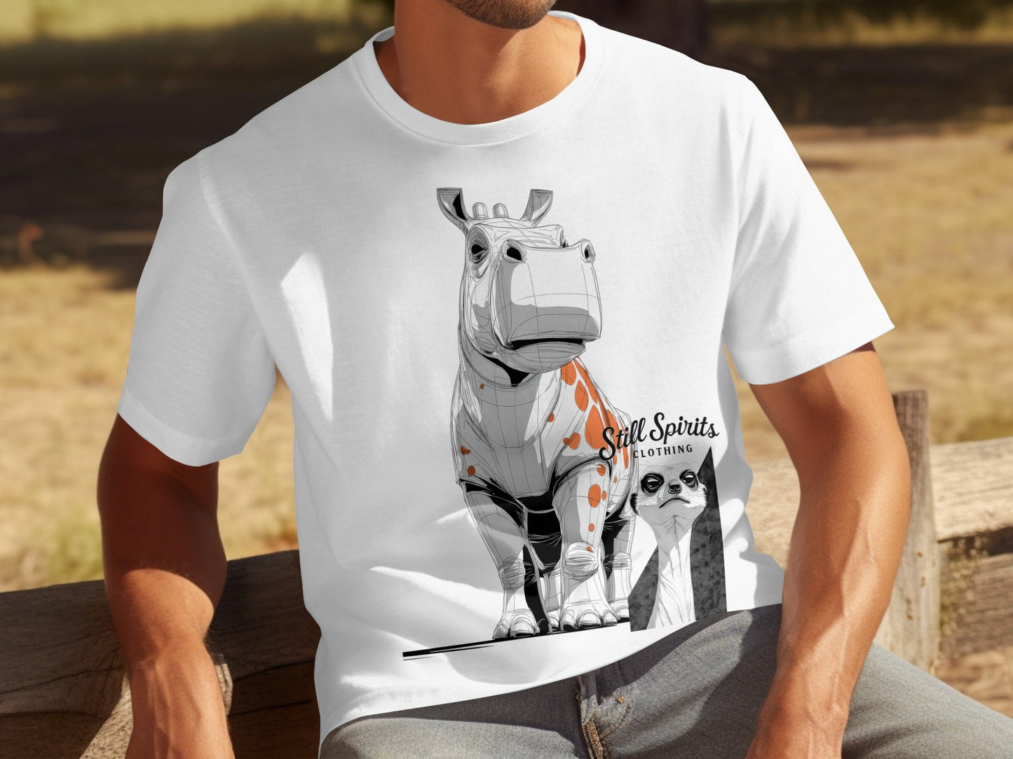 RMA APPAREL Hippo Meerkat Wildlife Art Mens Womens T-Shirt - Still Spirits White T-Shirt - RMA APPAREL - Roclla Media Apparel Store