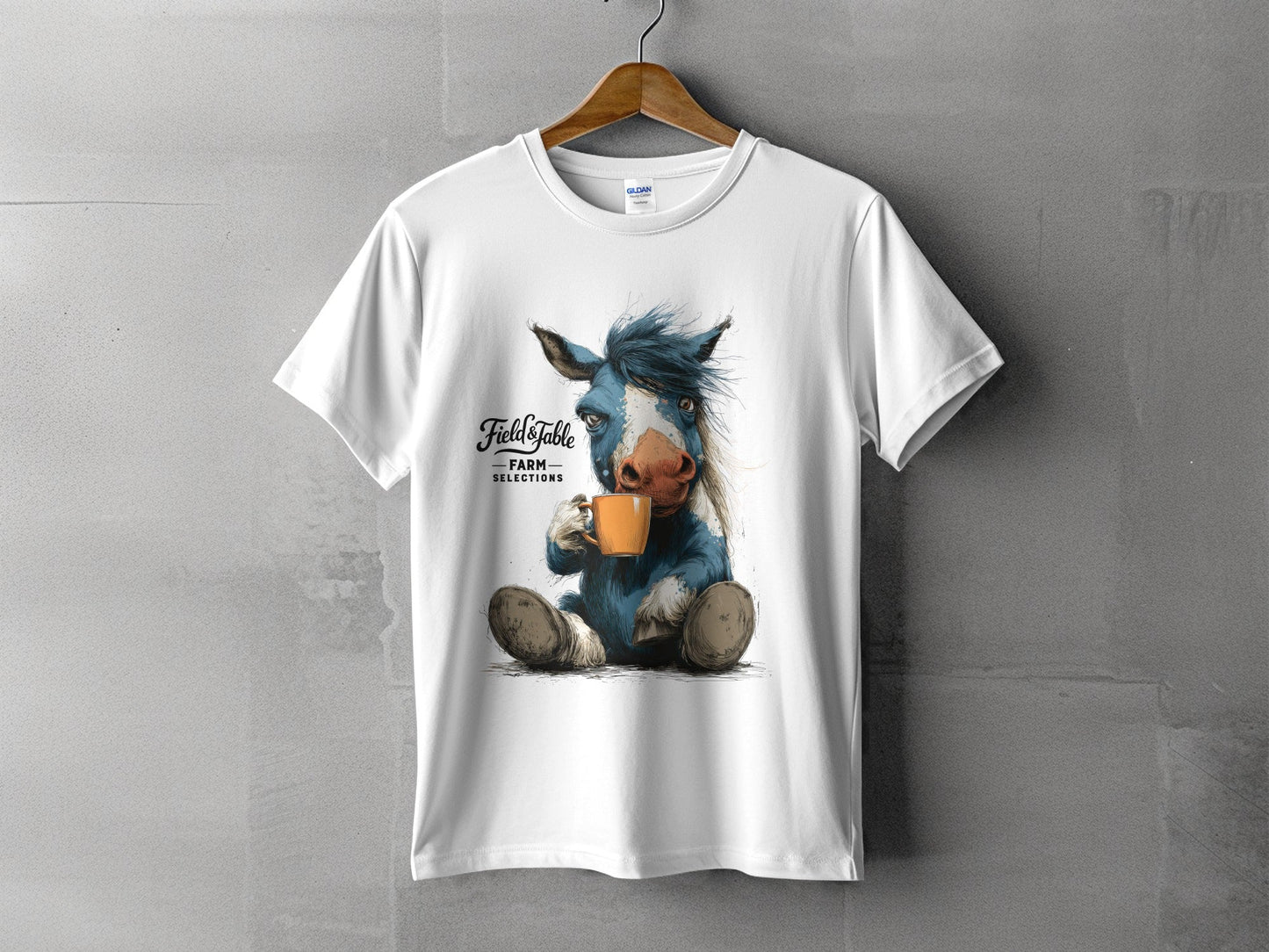 RMA APPAREL Horse Sipping Coffee Animal Unisex T-Shirt - Field&Fable White T-Shirt - RMA APPAREL - Roclla Media Apparel Store