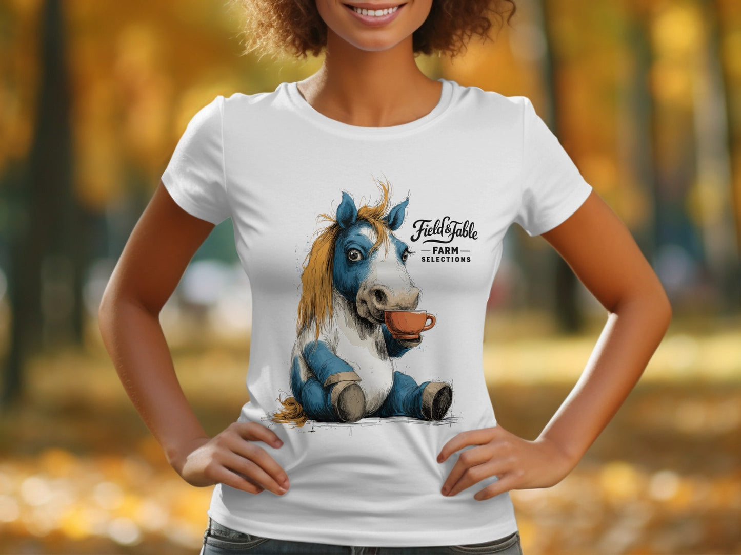 RMA APPAREL Horse with Tea Unisex T-Shirt Sizes S to 5XL T-Shirt - Field&Fable White T-Shirt - RMA APPAREL - Roclla Media Apparel Store