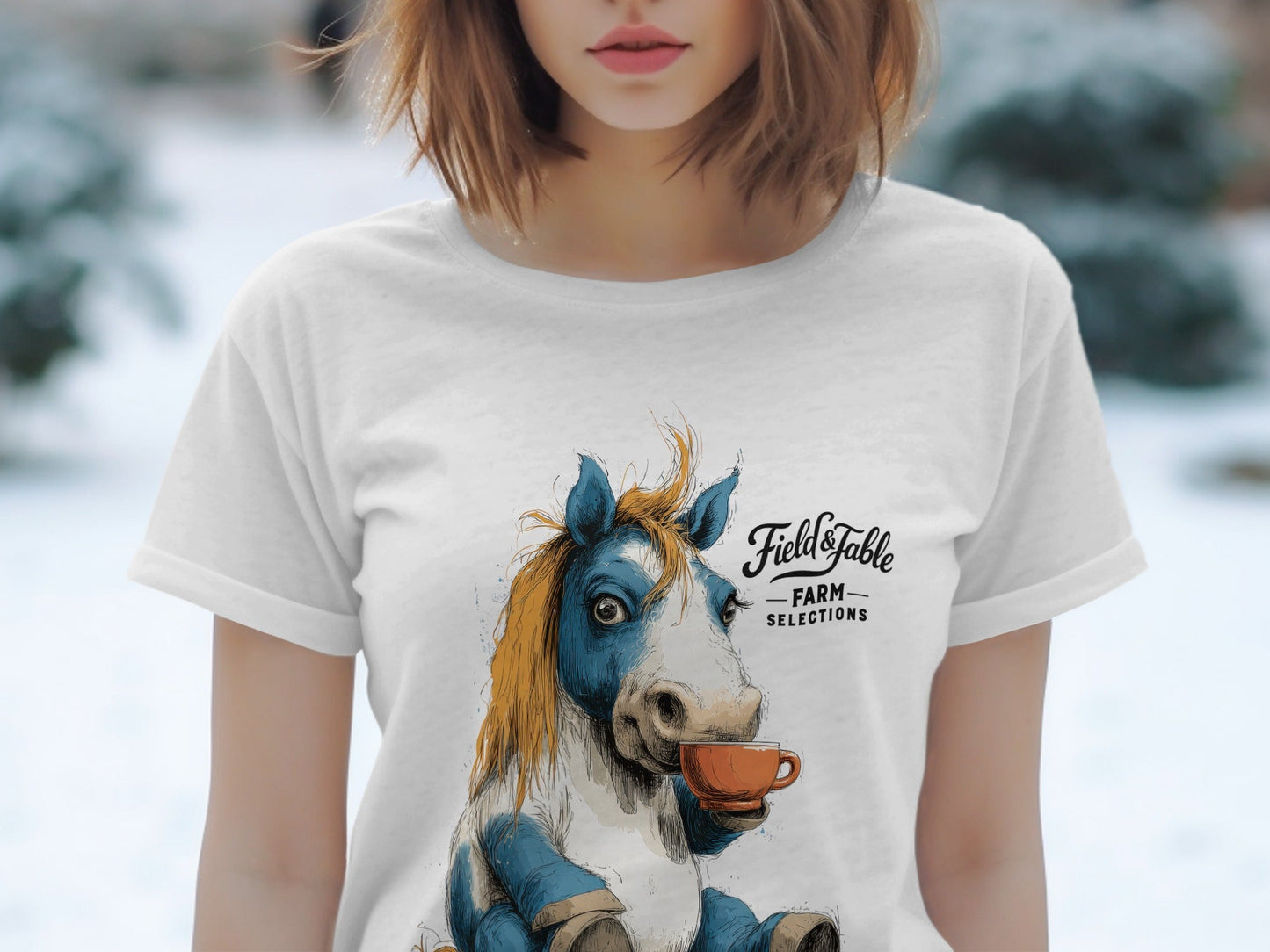 RMA APPAREL Horse with Tea Unisex T-Shirt Sizes S to 5XL T-Shirt - Field&Fable White T-Shirt - RMA APPAREL - Roclla Media Apparel Store