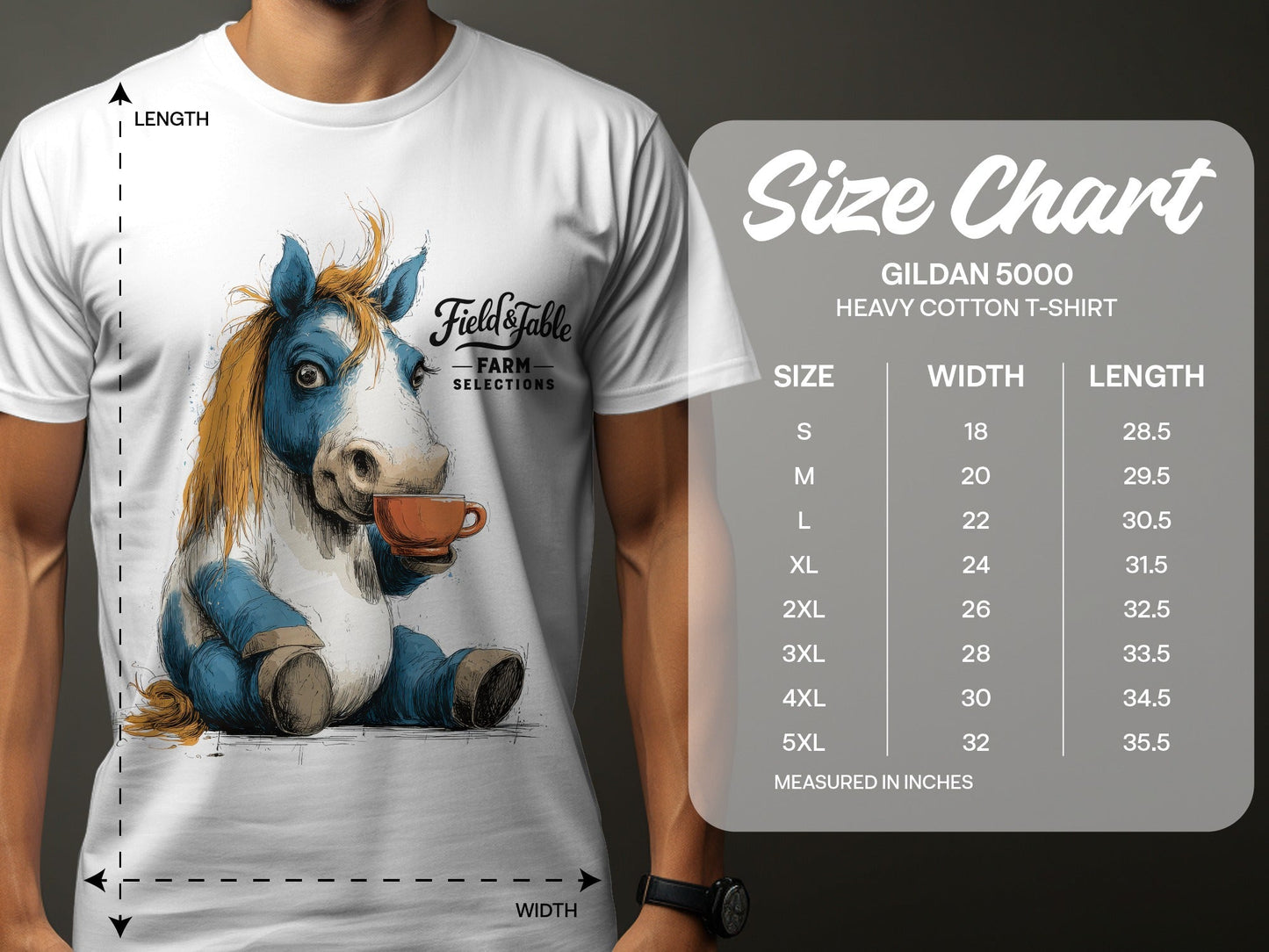 RMA APPAREL Horse with Tea Unisex T-Shirt Sizes S to 5XL T-Shirt - Field&Fable White T-Shirt - RMA APPAREL - Roclla Media Apparel Store