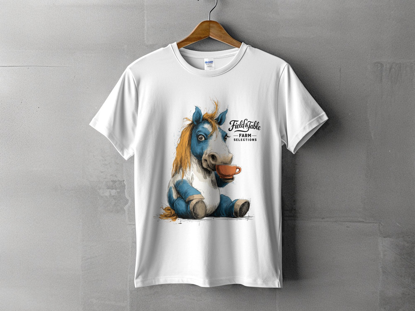 RMA APPAREL Horse with Tea Unisex T-Shirt Sizes S to 5XL T-Shirt - Field&Fable White T-Shirt - RMA APPAREL - Roclla Media Apparel Store