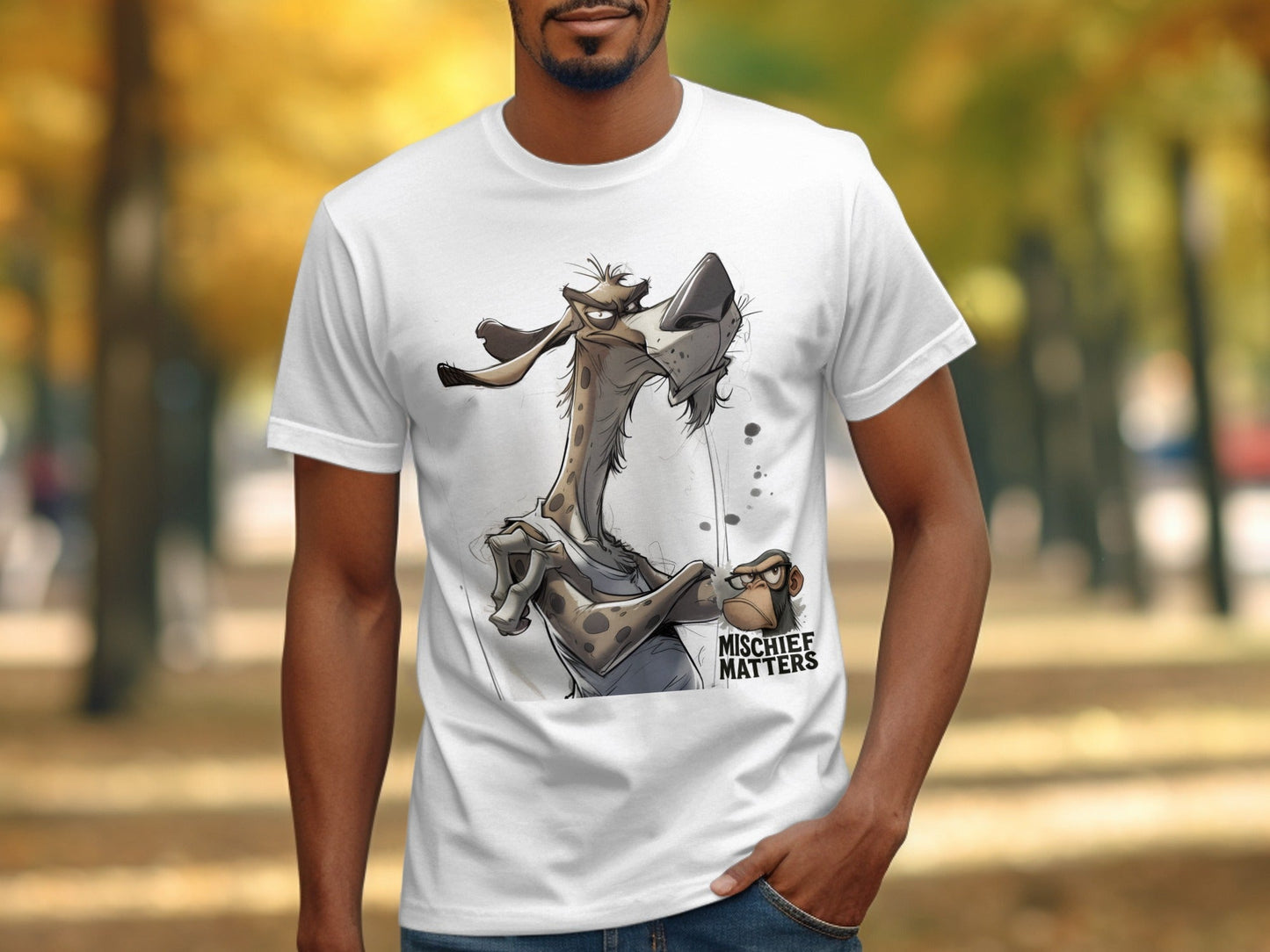 RMA APPAREL Hyena T-Shirt S to 5XL, Cartoon Animal Tee, Unisex T-Shirt - Mischief Matters White T-shirt - RMA APPAREL - Roclla Media Apparel Store