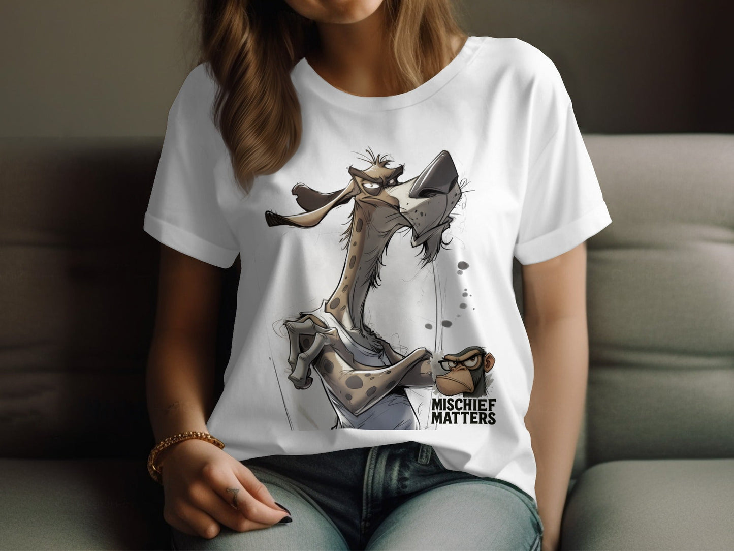 RMA APPAREL Hyena T-Shirt S to 5XL, Cartoon Animal Tee, Unisex T-Shirt - Mischief Matters White T-shirt - RMA APPAREL - Roclla Media Apparel Store