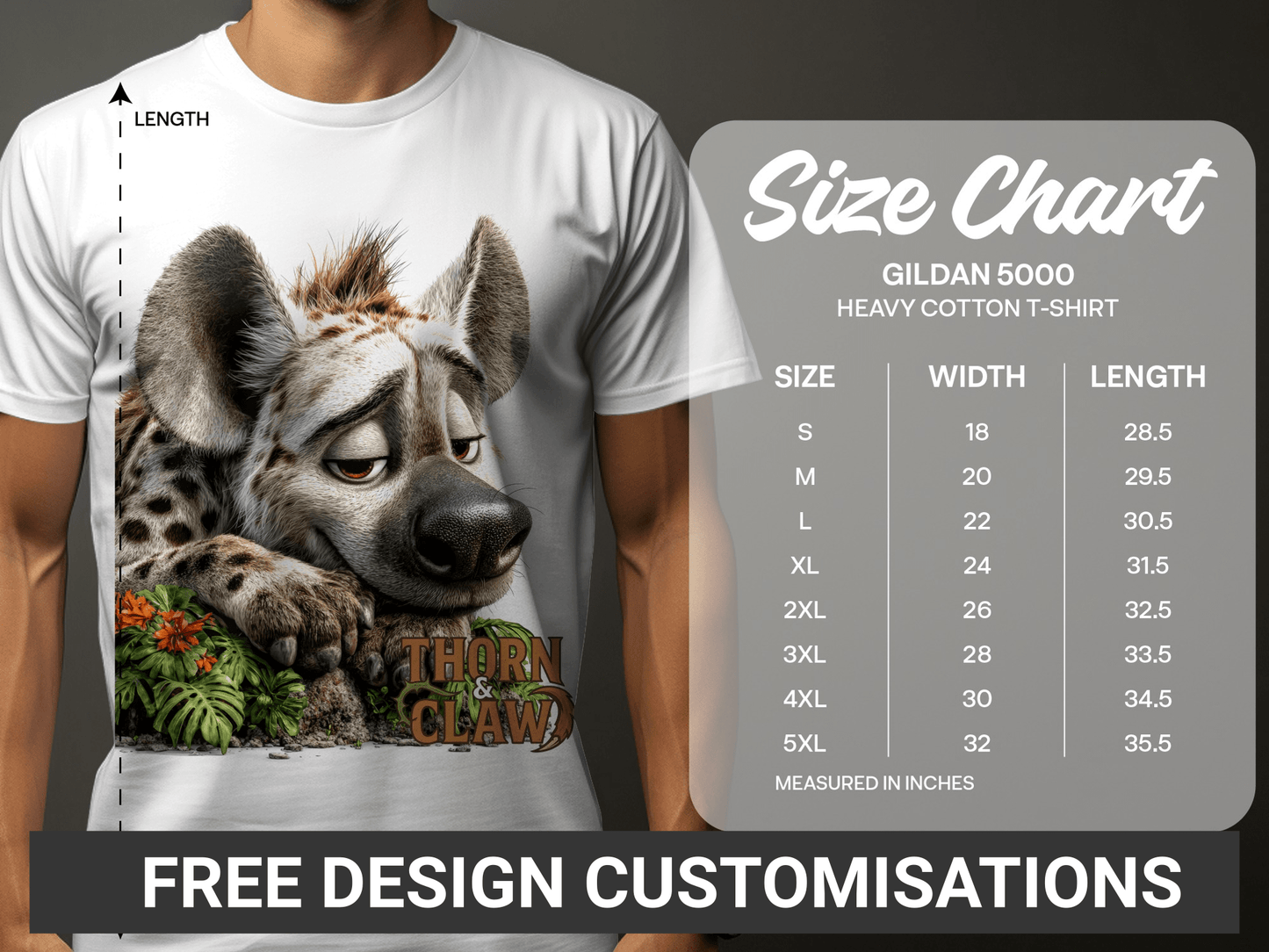 RMA APPAREL Hyena Wildlife Illustration Mens Unisex T-Shirt - Thorn & Claw White T-Shirts - RMA APPAREL - Roclla Media Apparel Store