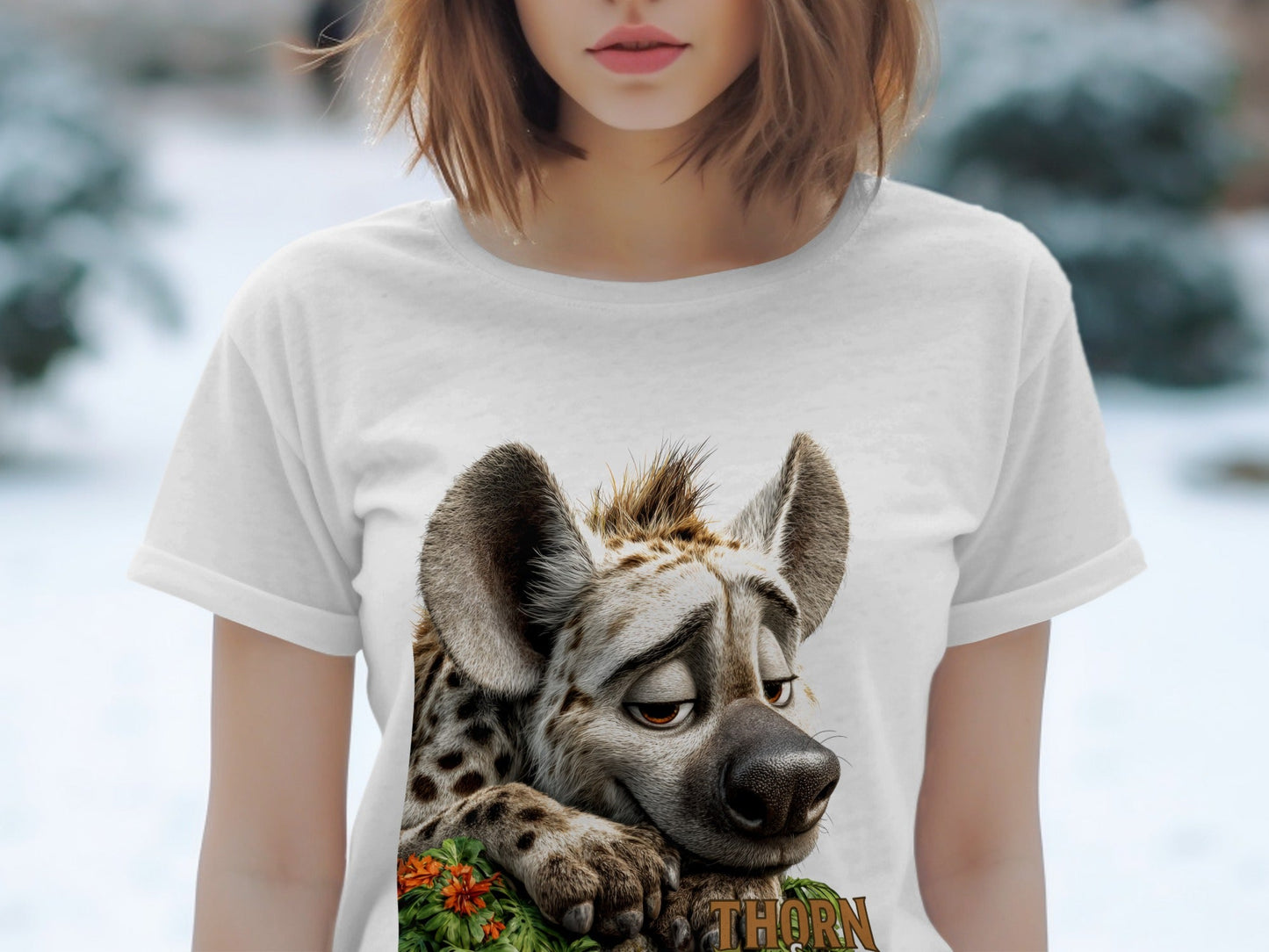 RMA APPAREL Hyena Wildlife Illustration Mens Unisex T-Shirt - Thorn & Claw White T-Shirts - RMA APPAREL - Roclla Media Apparel Store