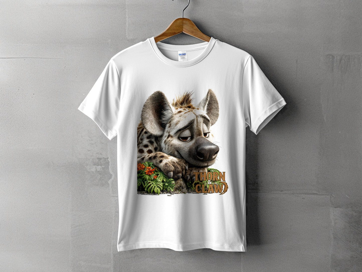 RMA APPAREL Hyena Wildlife Illustration Mens Unisex T-Shirt - Thorn & Claw White T-Shirts - RMA APPAREL - Roclla Media Apparel Store