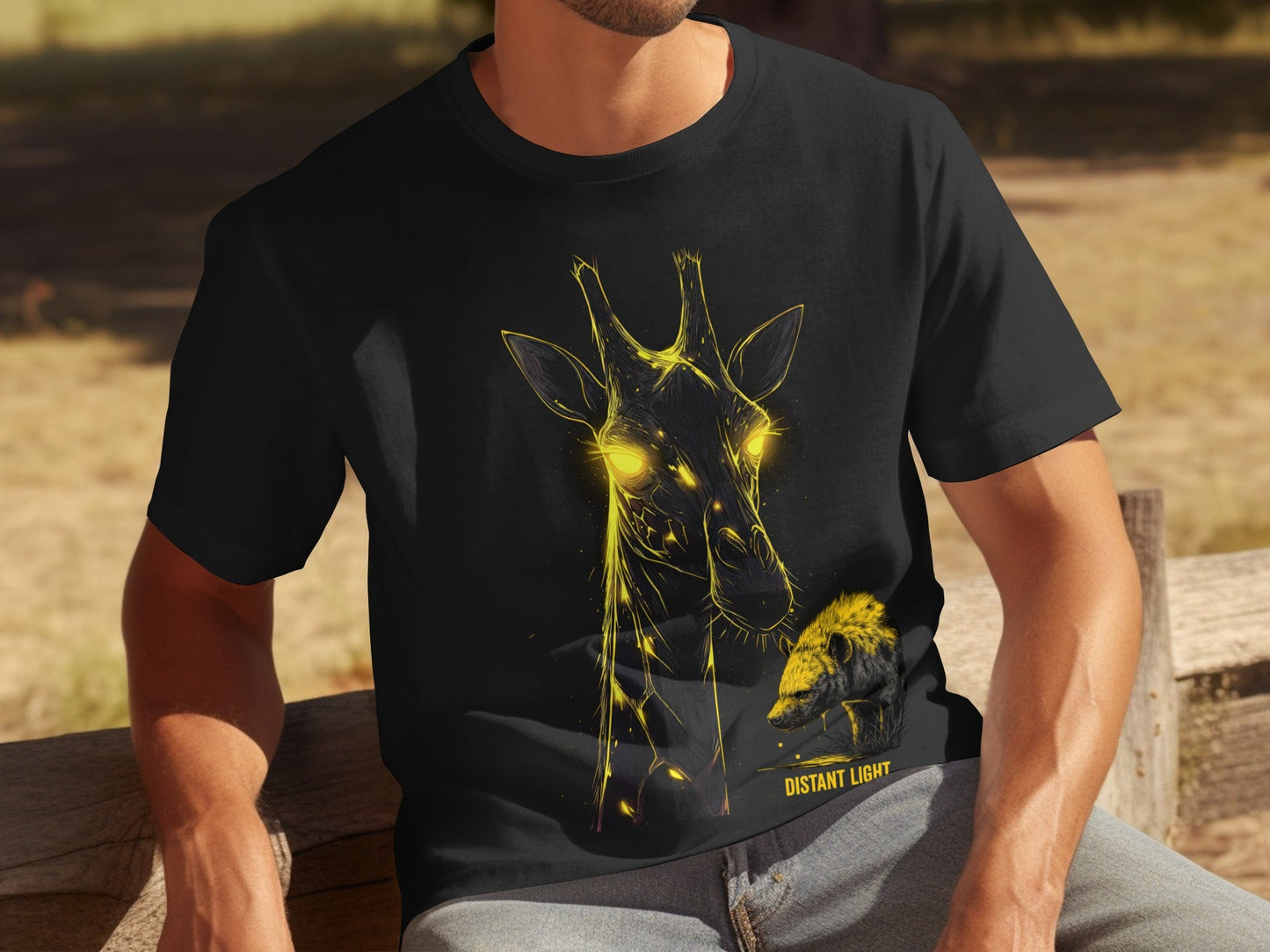 RMA APPAREL illustration of Giraffe Mammal Art Wildlife T-Shirt - Distant Light White T-Shirts - RMA APPAREL - Roclla Media Apparel Store