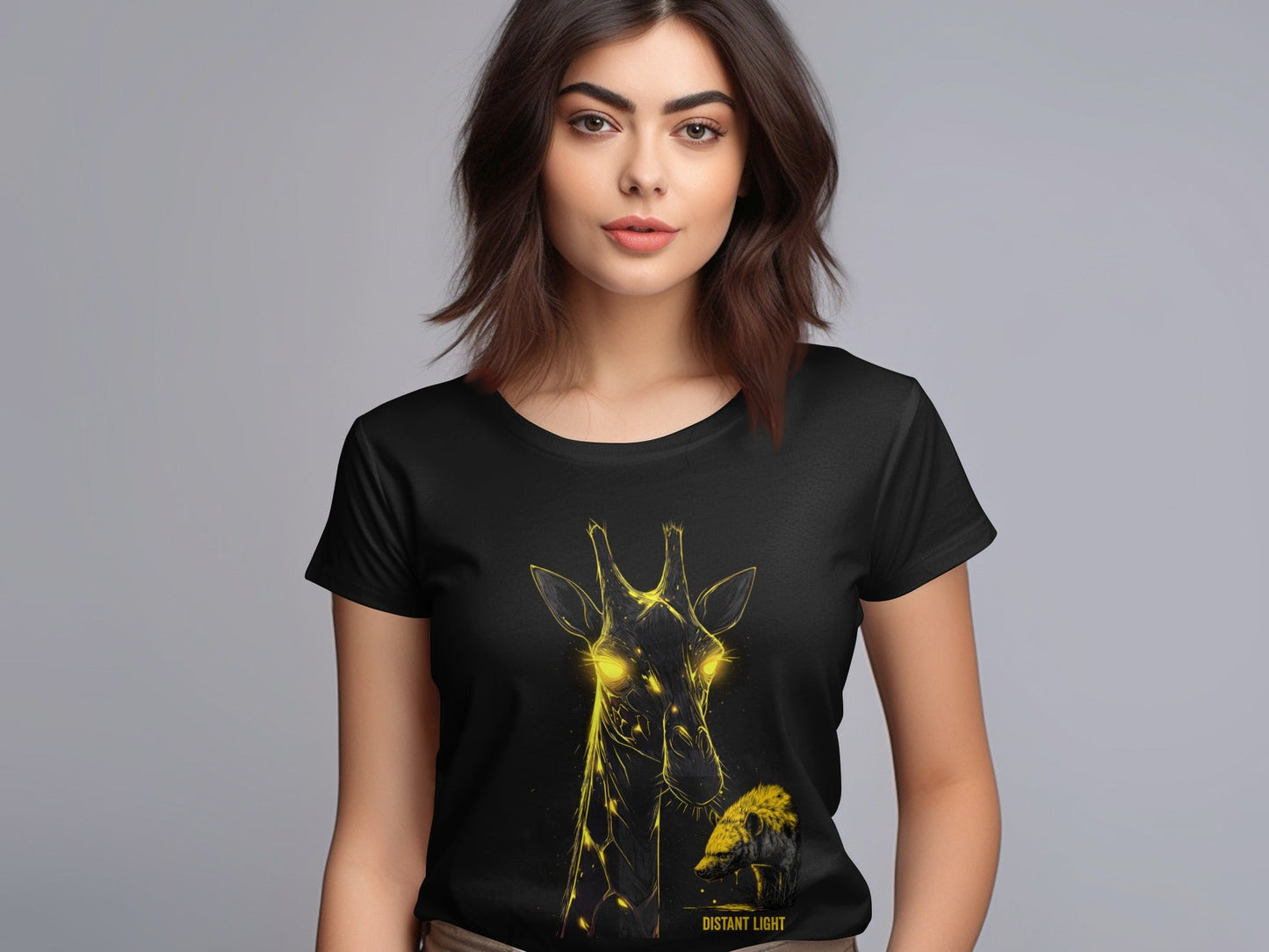 RMA APPAREL illustration of Giraffe Mammal Art Wildlife T-Shirt - Distant Light White T-Shirts - RMA APPAREL - Roclla Media Apparel Store
