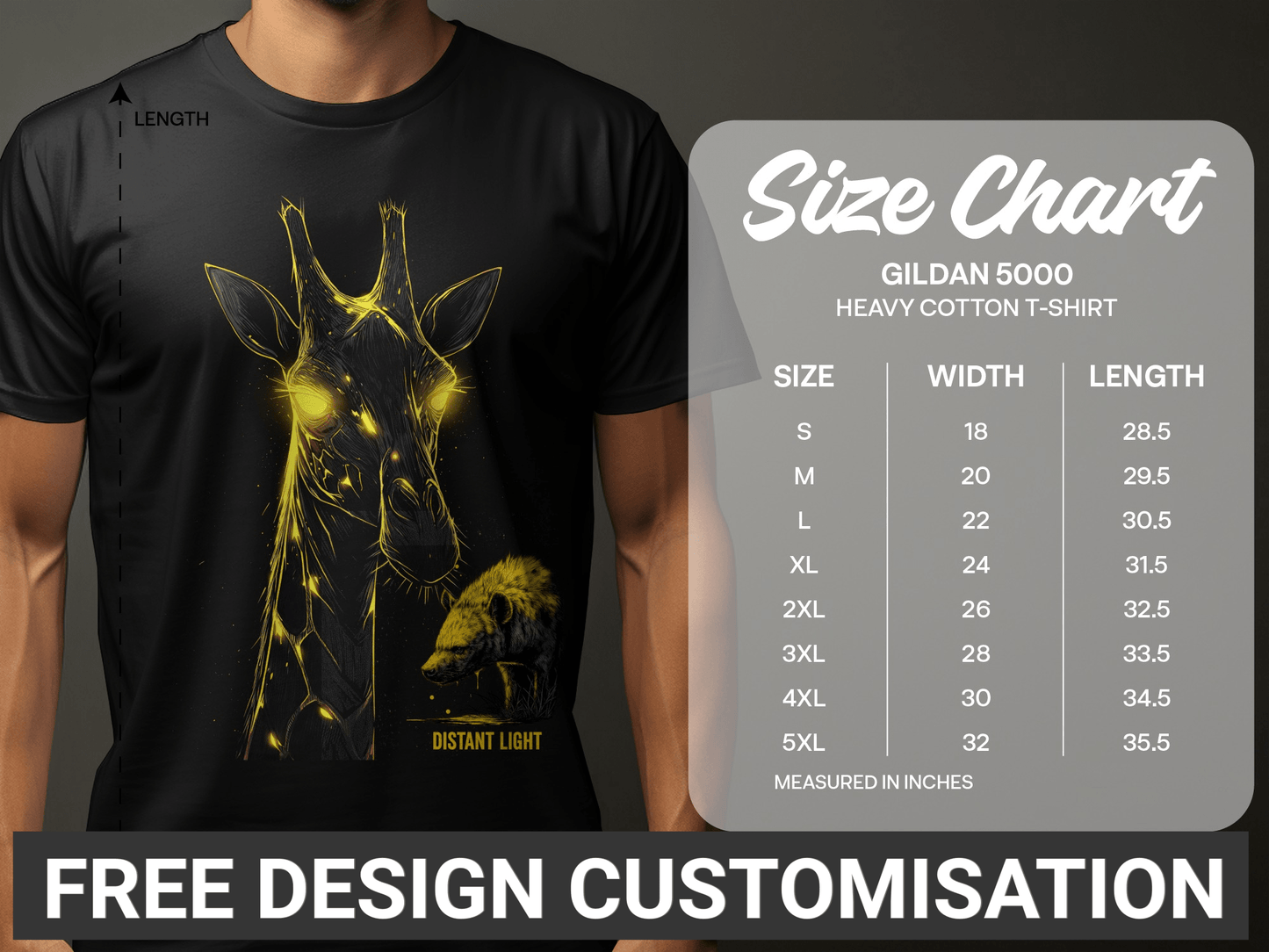 RMA APPAREL illustration of Giraffe Mammal Art Wildlife T-Shirt - Distant Light White T-Shirts - RMA APPAREL - Roclla Media Apparel Store