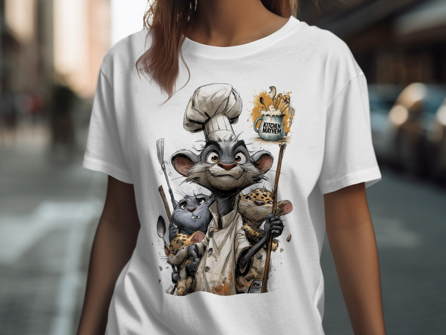 RMA APPAREL Kitchen Mayhem Cats Chef Unisex T-Shirt Sizes S to 5XL T-Shirt - Kitchen Mayhem White T-Shirt - RMA APPAREL - Roclla Media Apparel Store