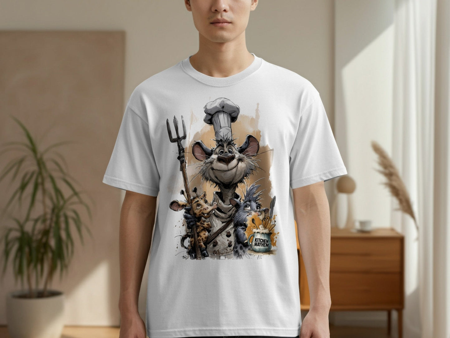 RMA APPAREL Kitchen Mayhem Chef Wildlife Unisex T-Shirt Sizes S - 5XL - Kitchen Mayhem White T-Shirt - RMA APPAREL - Roclla Media Apparel Store