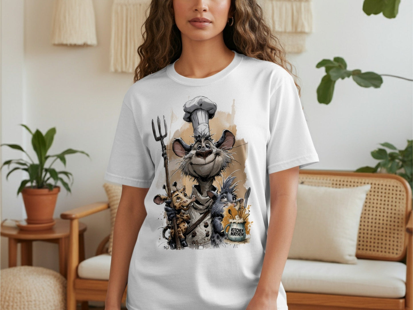 RMA APPAREL Kitchen Mayhem Chef Wildlife Unisex T-Shirt Sizes S - 5XL - Kitchen Mayhem White T-Shirt - RMA APPAREL - Roclla Media Apparel Store
