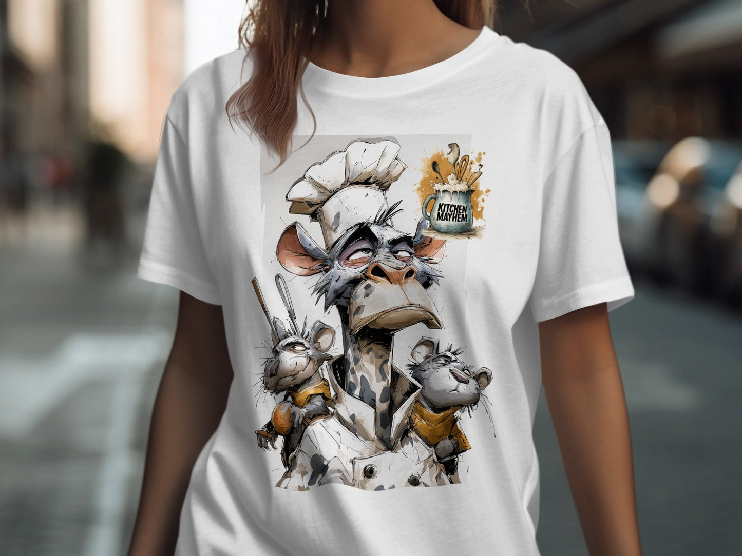RMA APPAREL Kitchen Mayhem Chefs Monkey Sizes S to 5XL T-Shirt - Kitchen Mayhem White T-Shirt - RMA APPAREL - Roclla Media Apparel Store