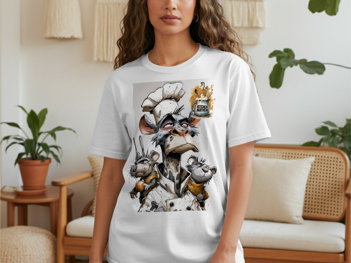 RMA APPAREL Kitchen Mayhem Chefs Monkey Sizes S to 5XL T-Shirt - Kitchen Mayhem White T-Shirt - RMA APPAREL - Roclla Media Apparel Store