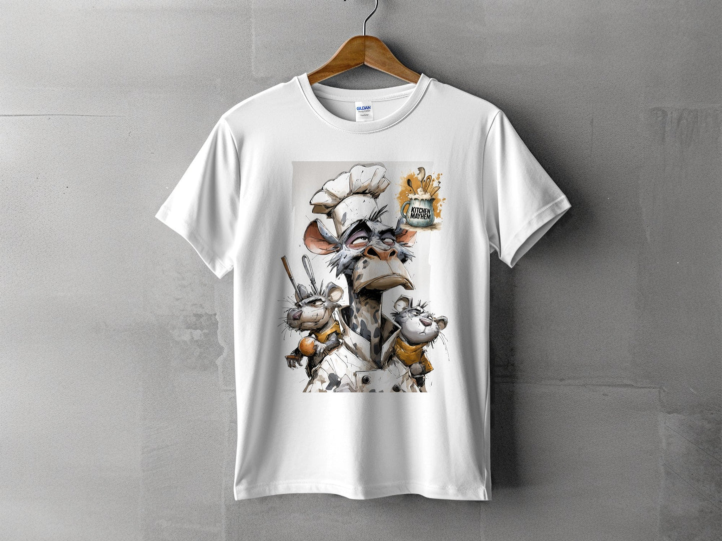 RMA APPAREL Kitchen Mayhem Chefs Monkey Sizes S to 5XL T-Shirt - Kitchen Mayhem White T-Shirt - RMA APPAREL - Roclla Media Apparel Store