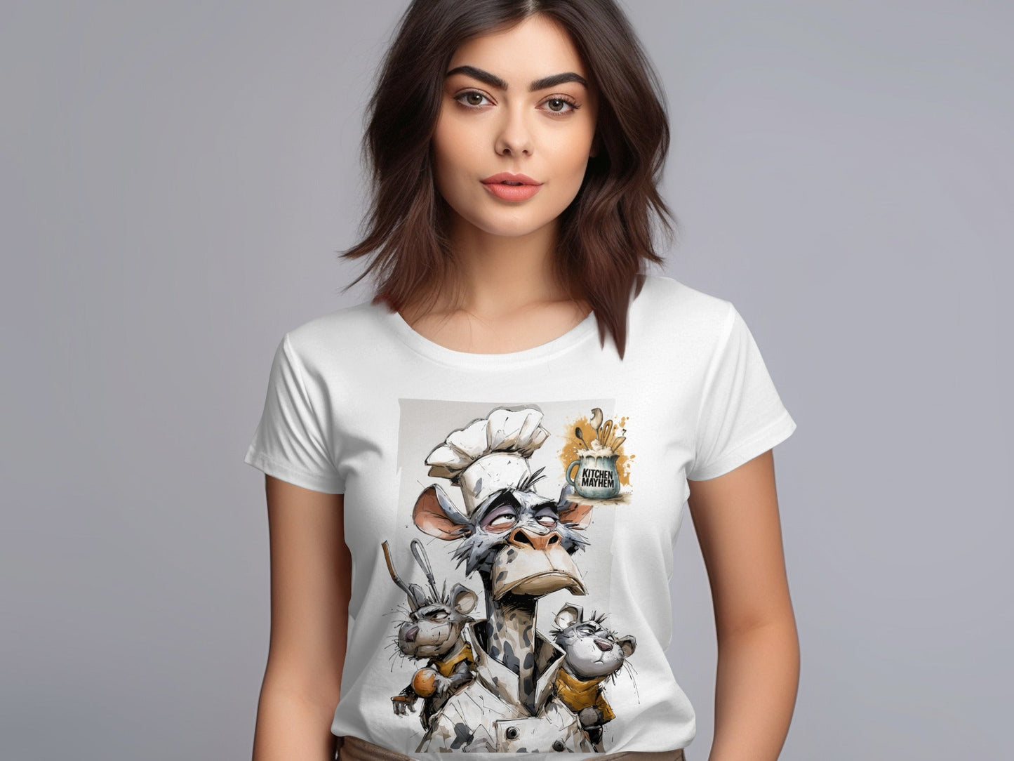 RMA APPAREL Kitchen Mayhem Chefs Monkey Sizes S to 5XL T-Shirt - Kitchen Mayhem White T-Shirt - RMA APPAREL - Roclla Media Apparel Store