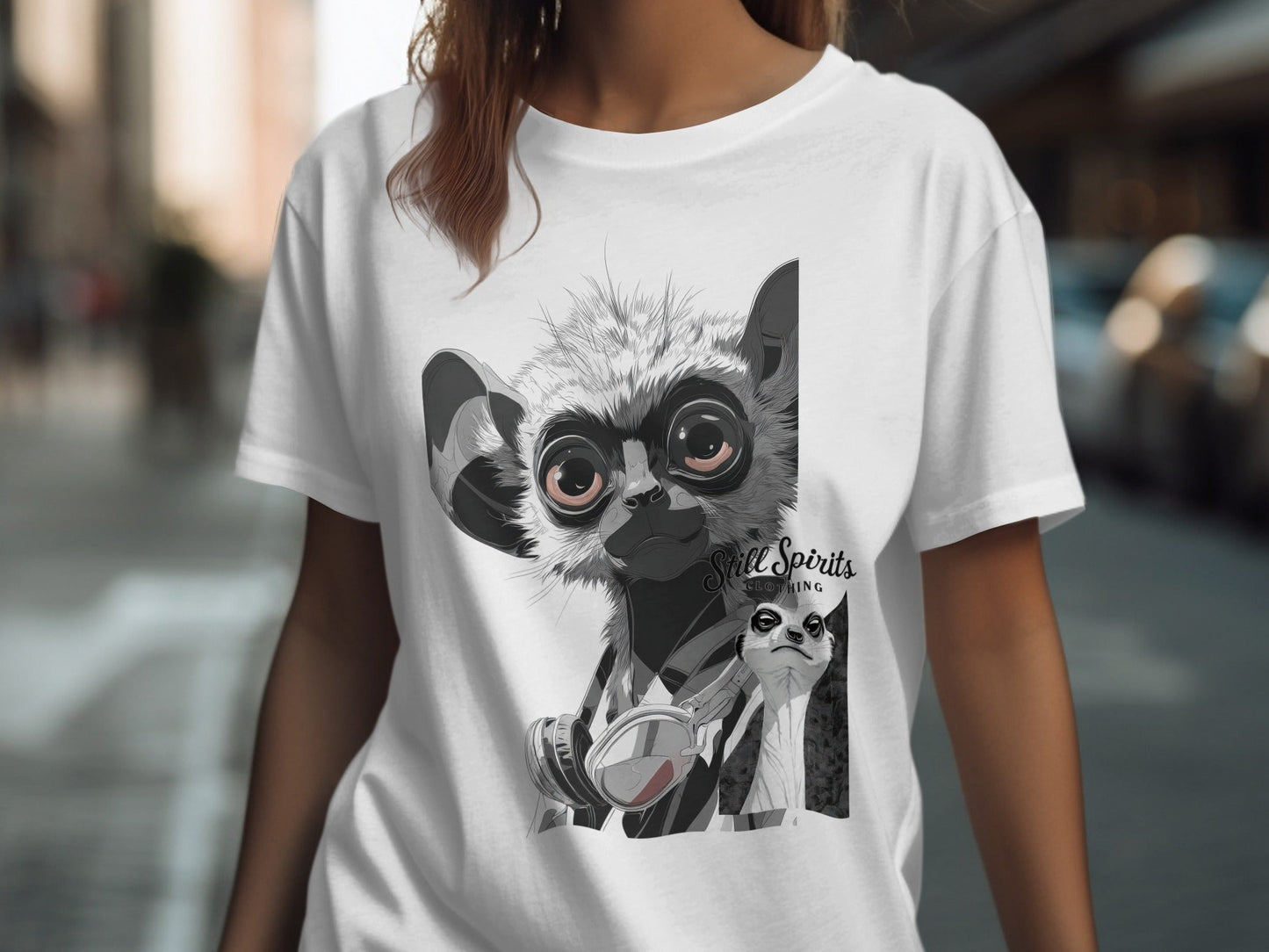 RMA APPAREL Lemur Meerkat Vibes Graphic Unisex T-Shirt - Still Spirits White T-Shirt - RMA APPAREL - Roclla Media Apparel Store