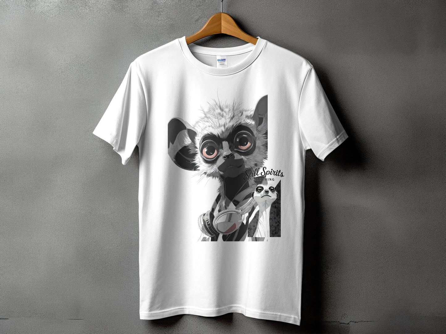 RMA APPAREL Lemur Meerkat Vibes Graphic Unisex T-Shirt - Still Spirits White T-Shirt - RMA APPAREL - Roclla Media Apparel Store