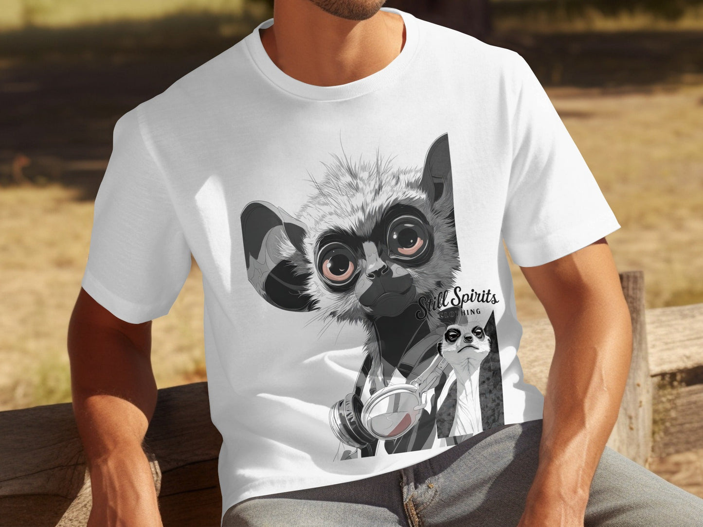 RMA APPAREL Lemur Meerkat Vibes Graphic Unisex T-Shirt - Still Spirits White T-Shirt - RMA APPAREL - Roclla Media Apparel Store