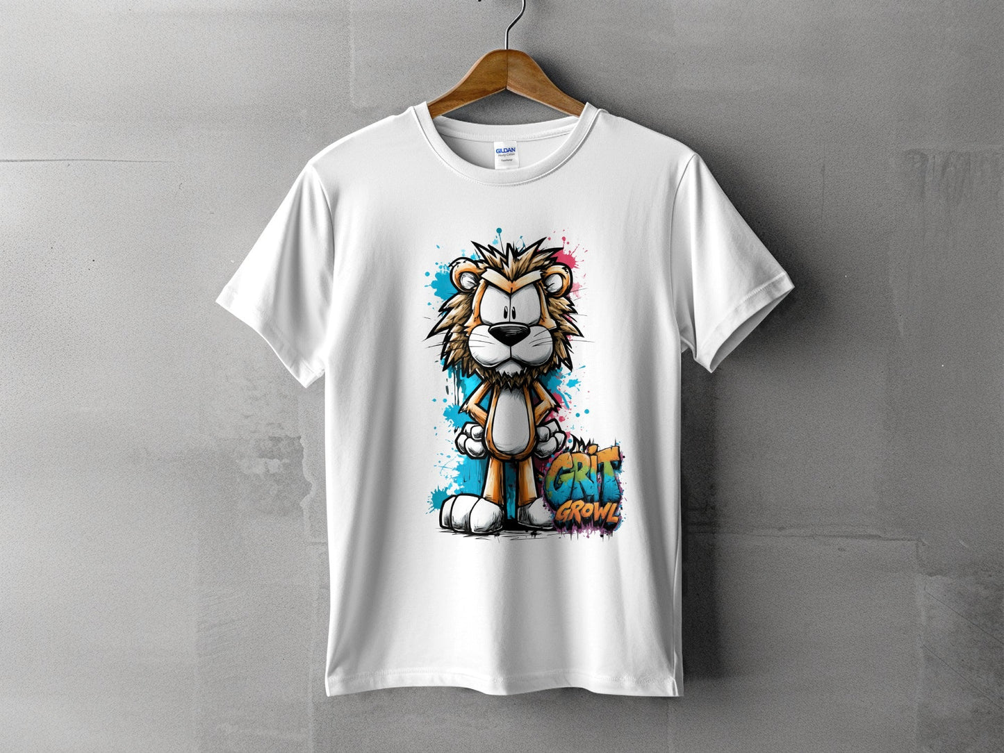 RMA APPAREL Lion Character Unisex T-Shirt Sizes S to 5XL - Grit & Growl White T-Shirts - RMA APPAREL - Roclla Media Apparel Store