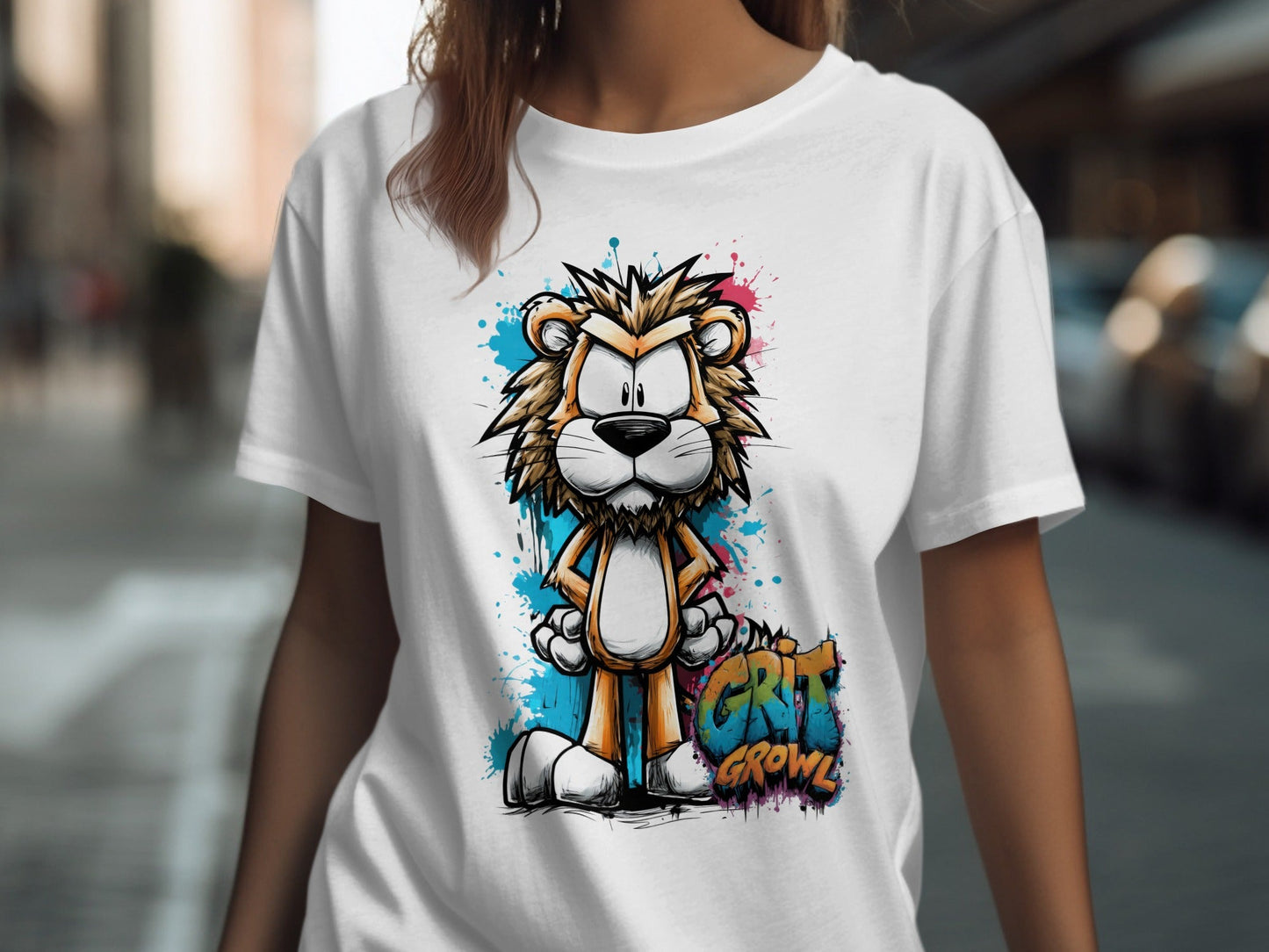 RMA APPAREL Lion Character Unisex T-Shirt Sizes S to 5XL - Grit & Growl White T-Shirts - RMA APPAREL - Roclla Media Apparel Store