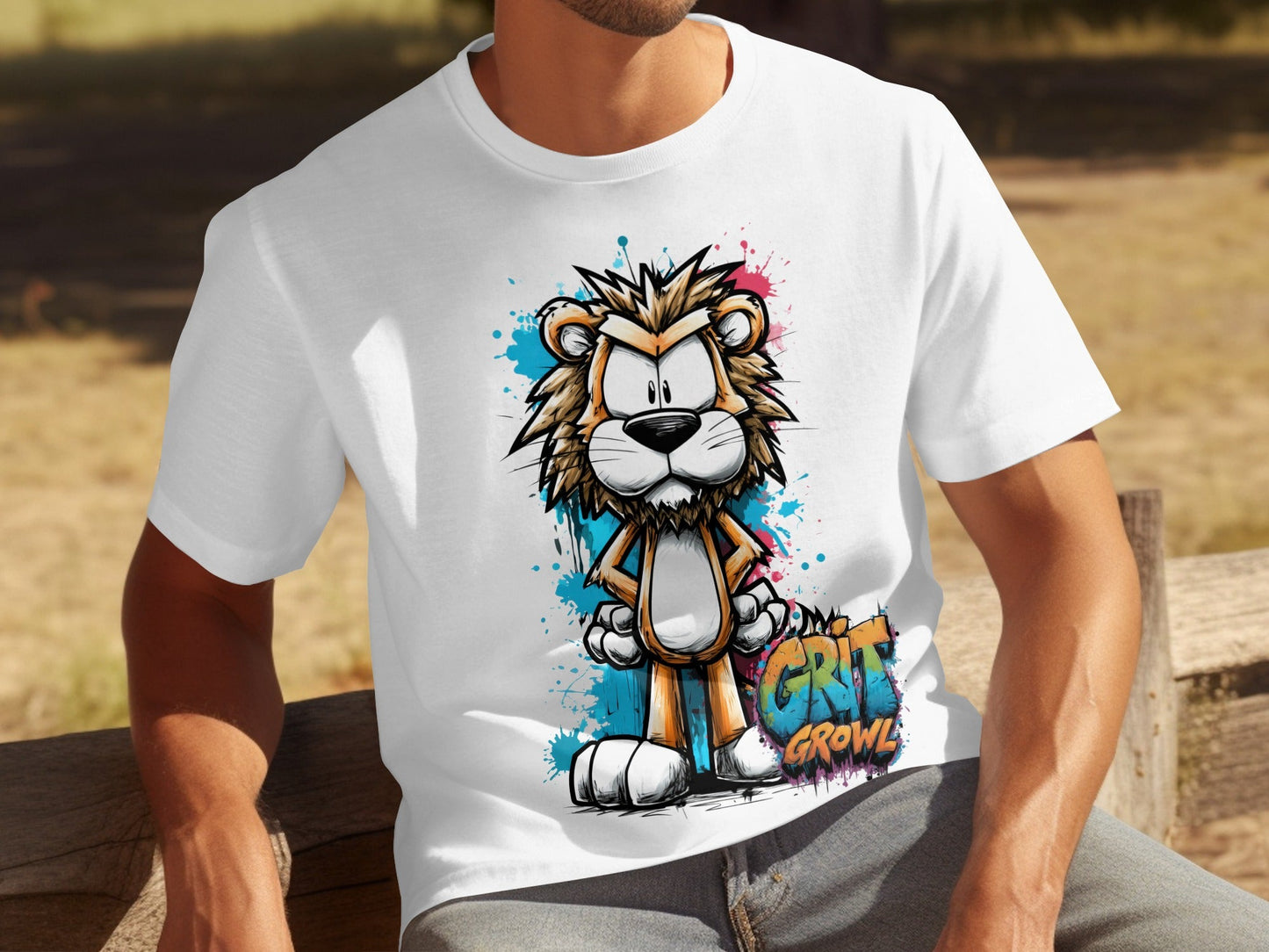 RMA APPAREL Lion Character Unisex T-Shirt Sizes S to 5XL - Grit & Growl White T-Shirts - RMA APPAREL - Roclla Media Apparel Store