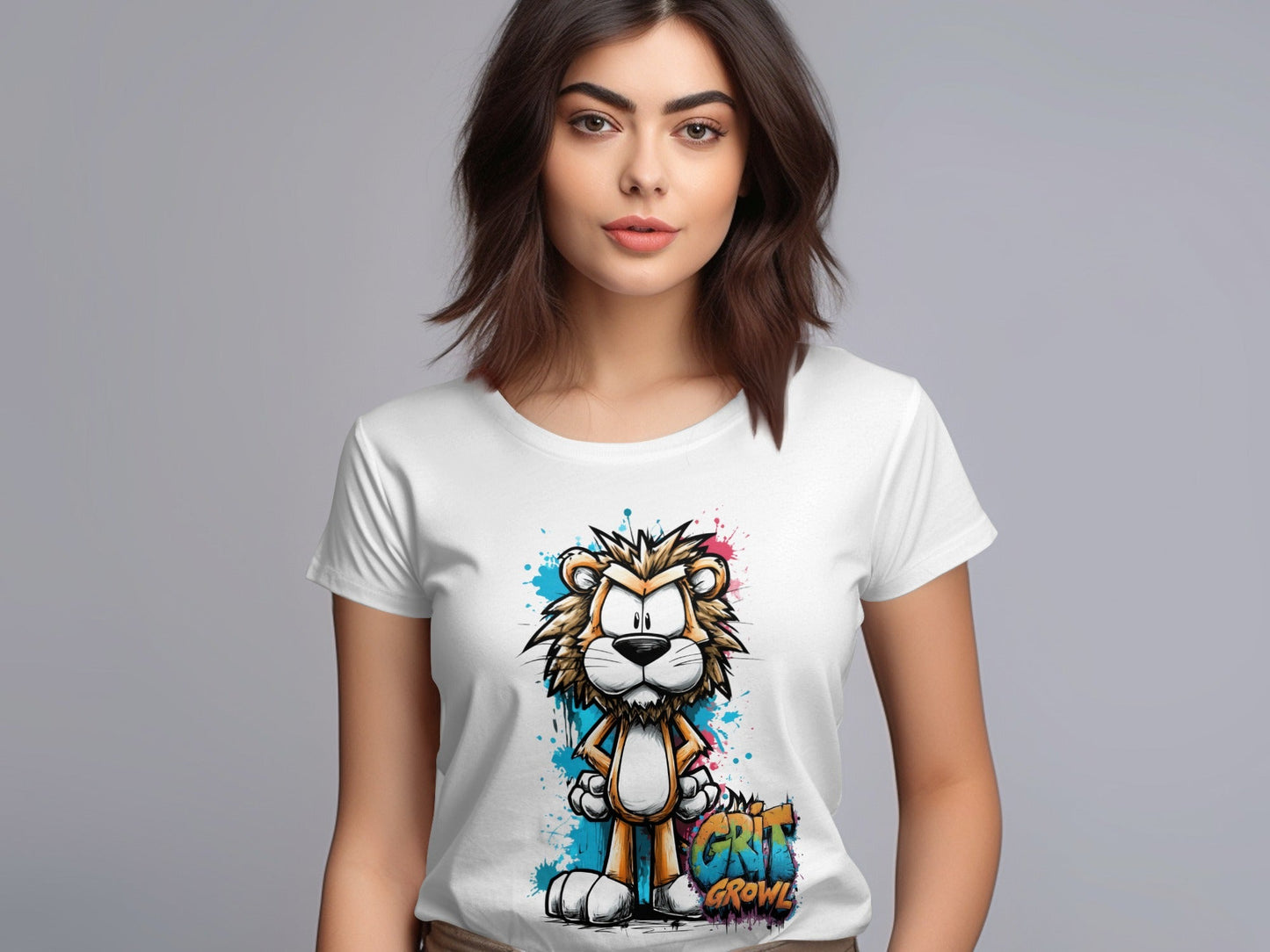 RMA APPAREL Lion Character Unisex T-Shirt Sizes S to 5XL - Grit & Growl White T-Shirts - RMA APPAREL - Roclla Media Apparel Store