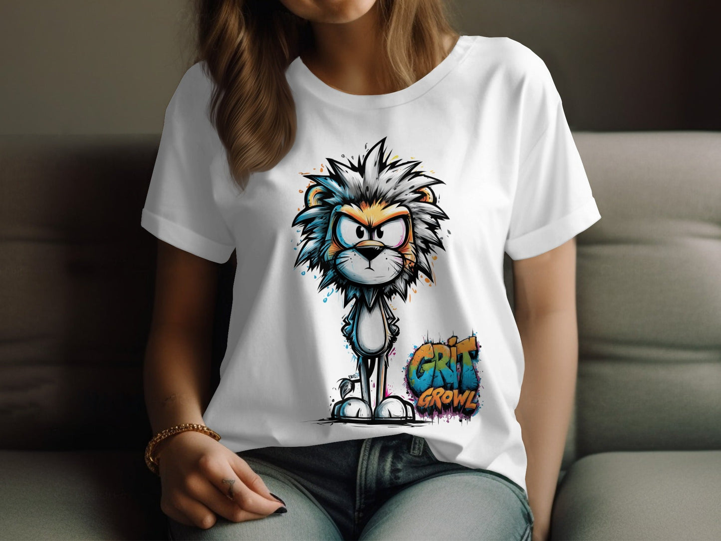 RMA APPAREL Lion Colourful Design Unisex T-Shirt Sizes S to 5XL - Grit & Growl White T-Shirts - RMA APPAREL - Roclla Media Apparel Store