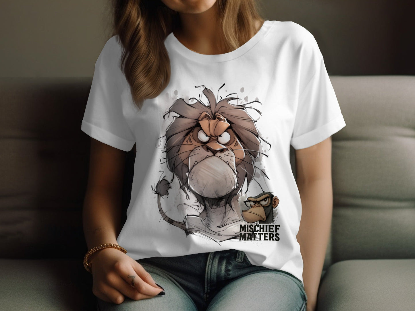 RMA APPAREL Lion T-Shirt, Mischief Matters, Animal Shirt, S - 5XL - Mischief Matters White T-shirt - RMA APPAREL - Roclla Media Apparel Store