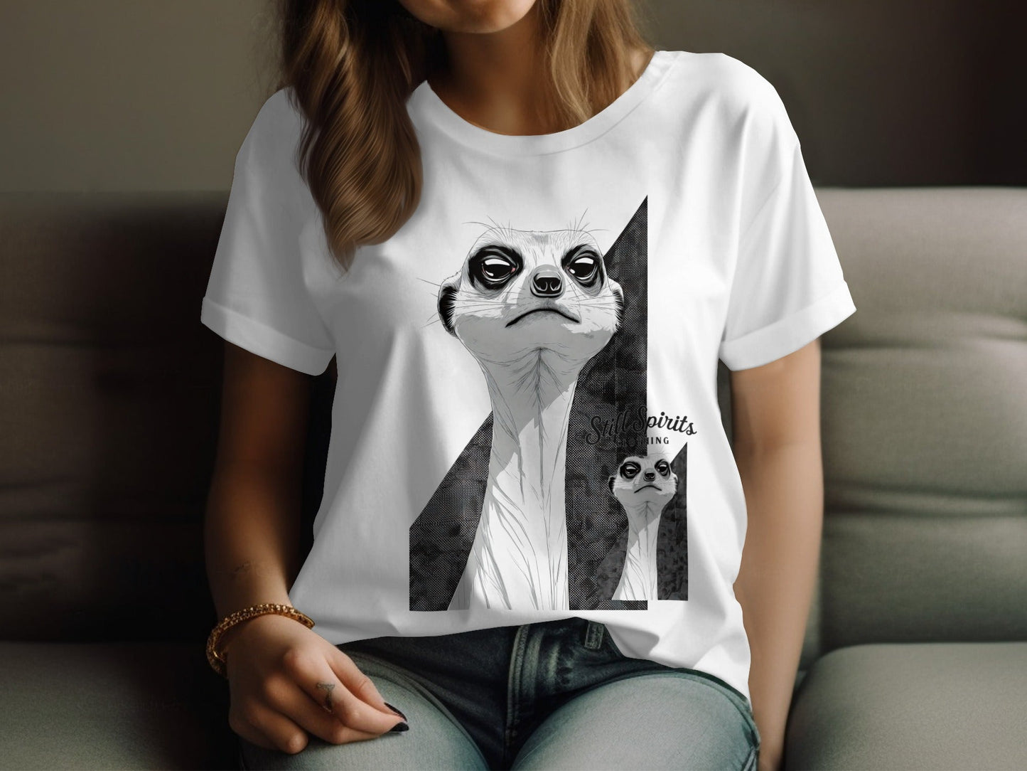 RMA APPAREL Meerkat Sketch Graphic Mens Womens T-Shirt - Still Spirits White T-Shirt - RMA APPAREL - Roclla Media Apparel Store