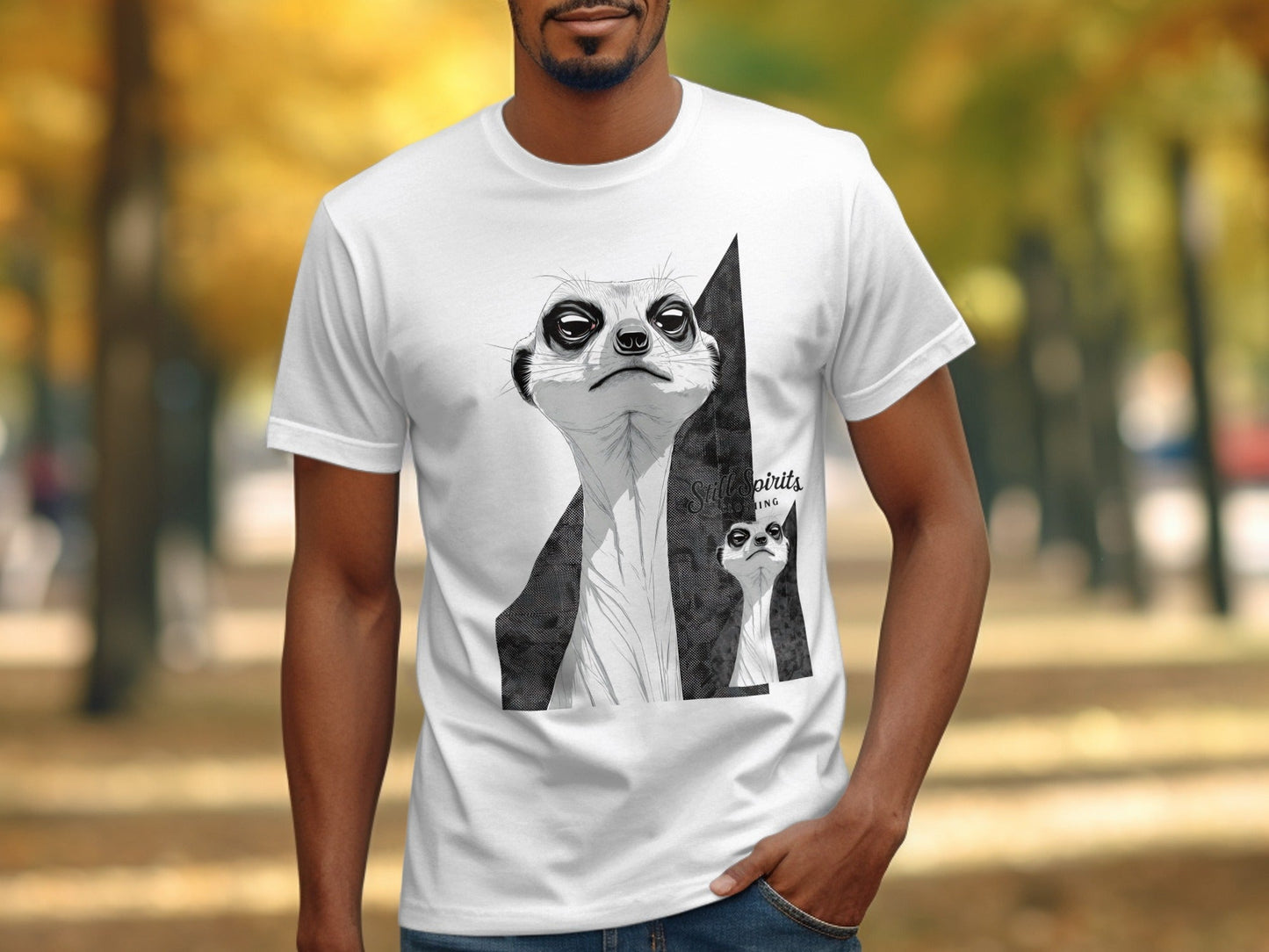 RMA APPAREL Meerkat Sketch Graphic Mens Womens T-Shirt - Still Spirits White T-Shirt - RMA APPAREL - Roclla Media Apparel Store